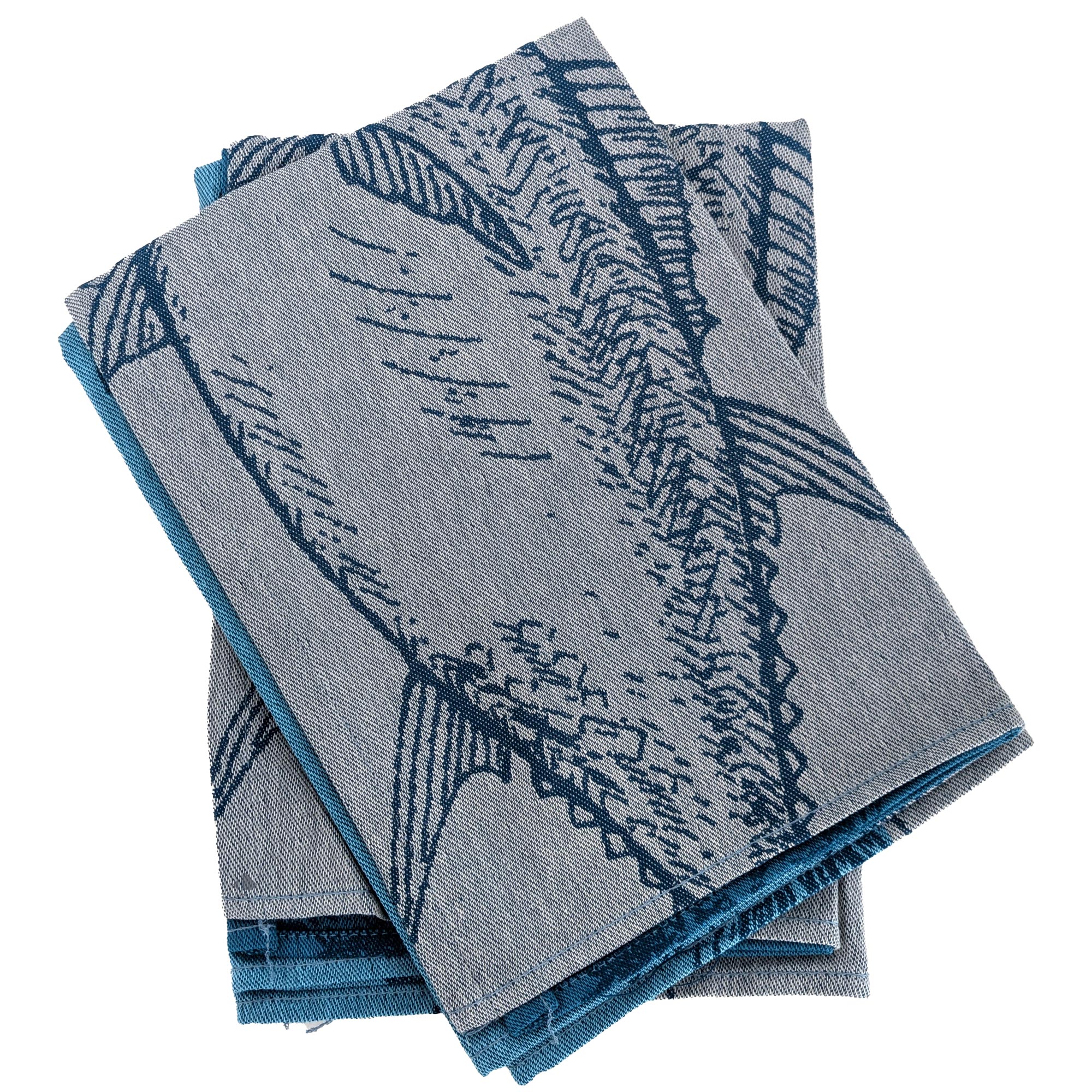 Lot De 2 Torchons De Cuisine 50x70 Cm Coton Atlantic Motif Poisson Bleu