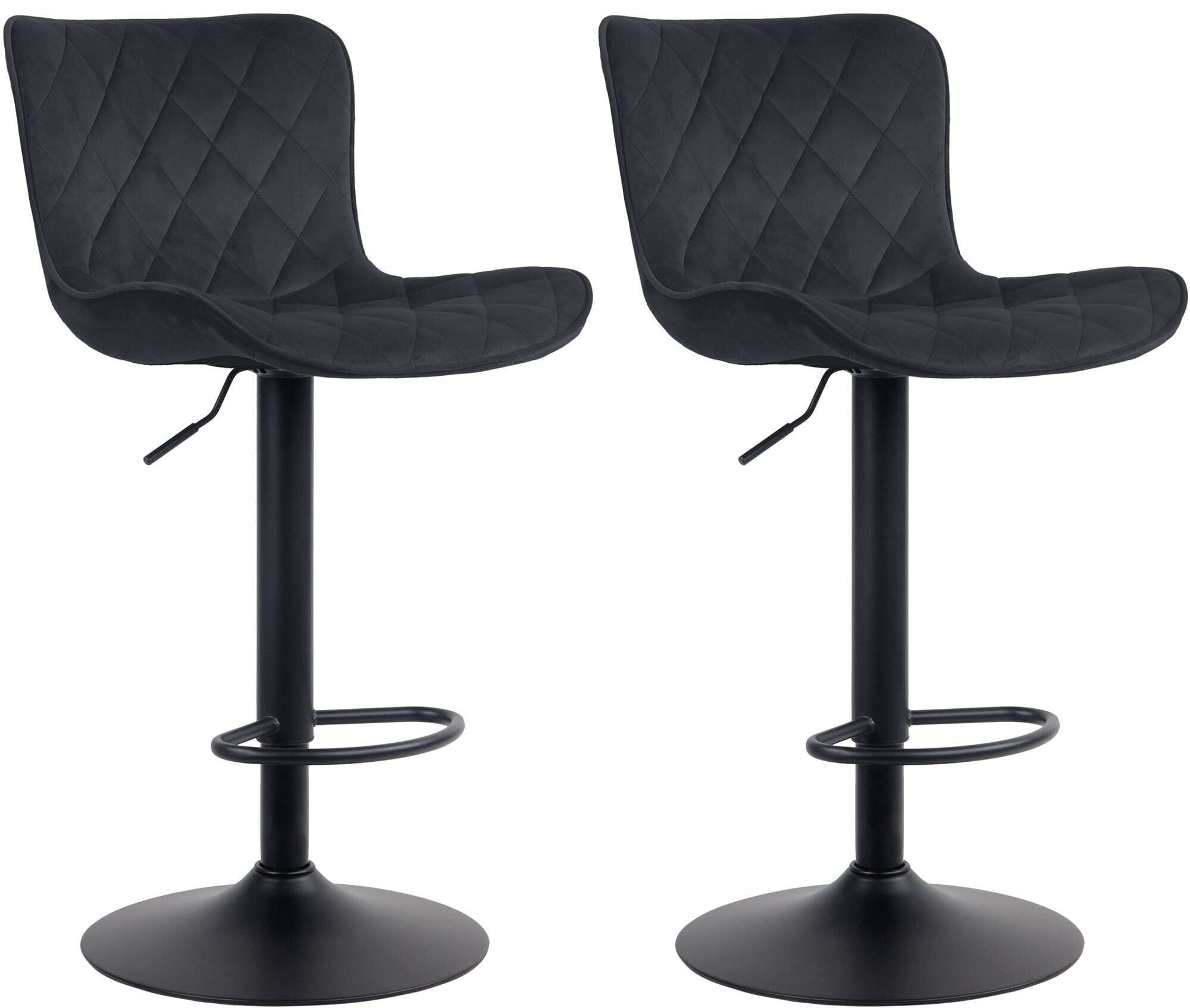 Lot De 2 Tabourets De Bar En Tissu Velours Noir Pieds En Métal Noir Tdb10727