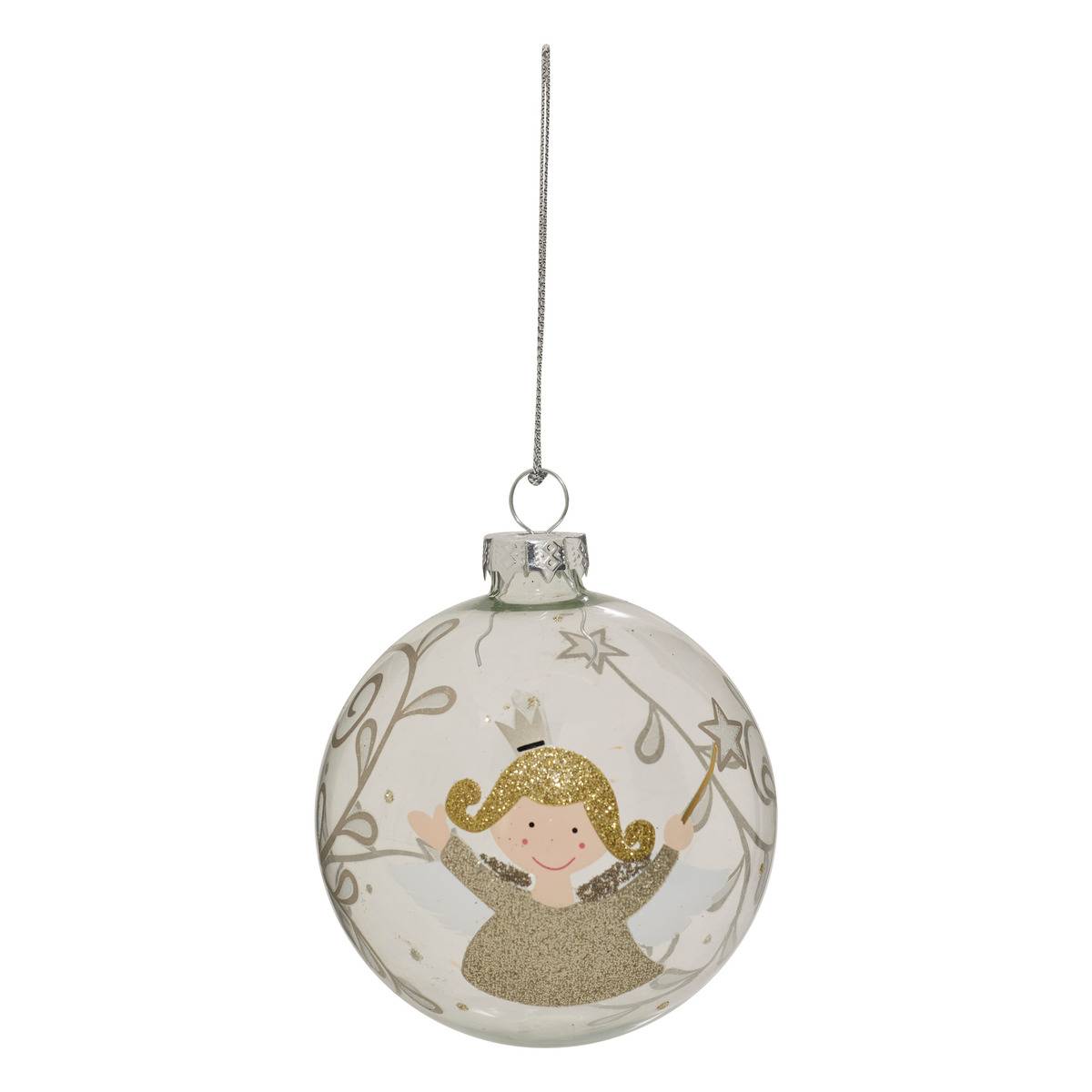 Boule De Noël En Verre Fée Pailletée Or D. 80 Mm - Feeric Lights & Christmas