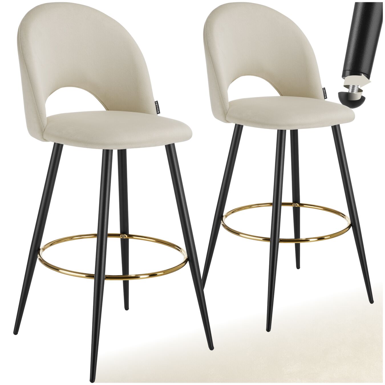Lot 2 Chaises De Bar Aspect Velours Rembourré Crème Et Noir