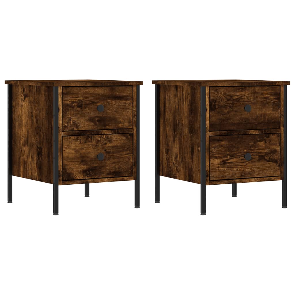 Lot De 2 Tables De Chevet Industrielles Avec 2 Tiroirs 40 x 42 x 50 cm Chêne Fumé