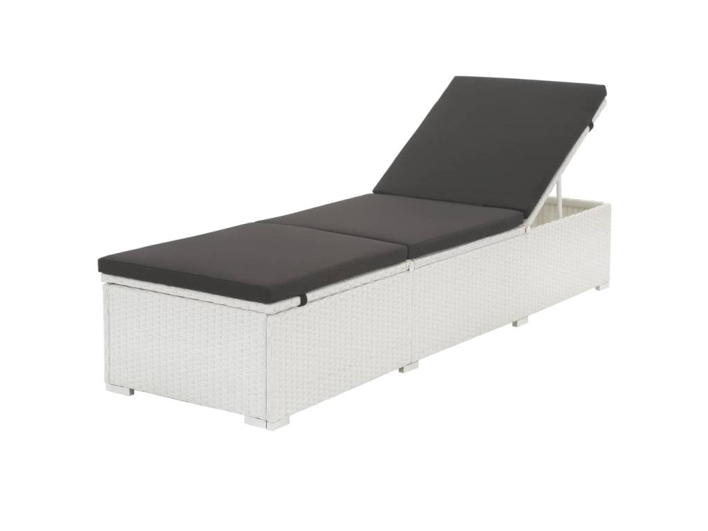 Transat Chaise Longue Bain De Soleil Lit De Jardin Terrasse Meuble D'extérieur Avec Coussin Résine Tressée Blanc 02_0012