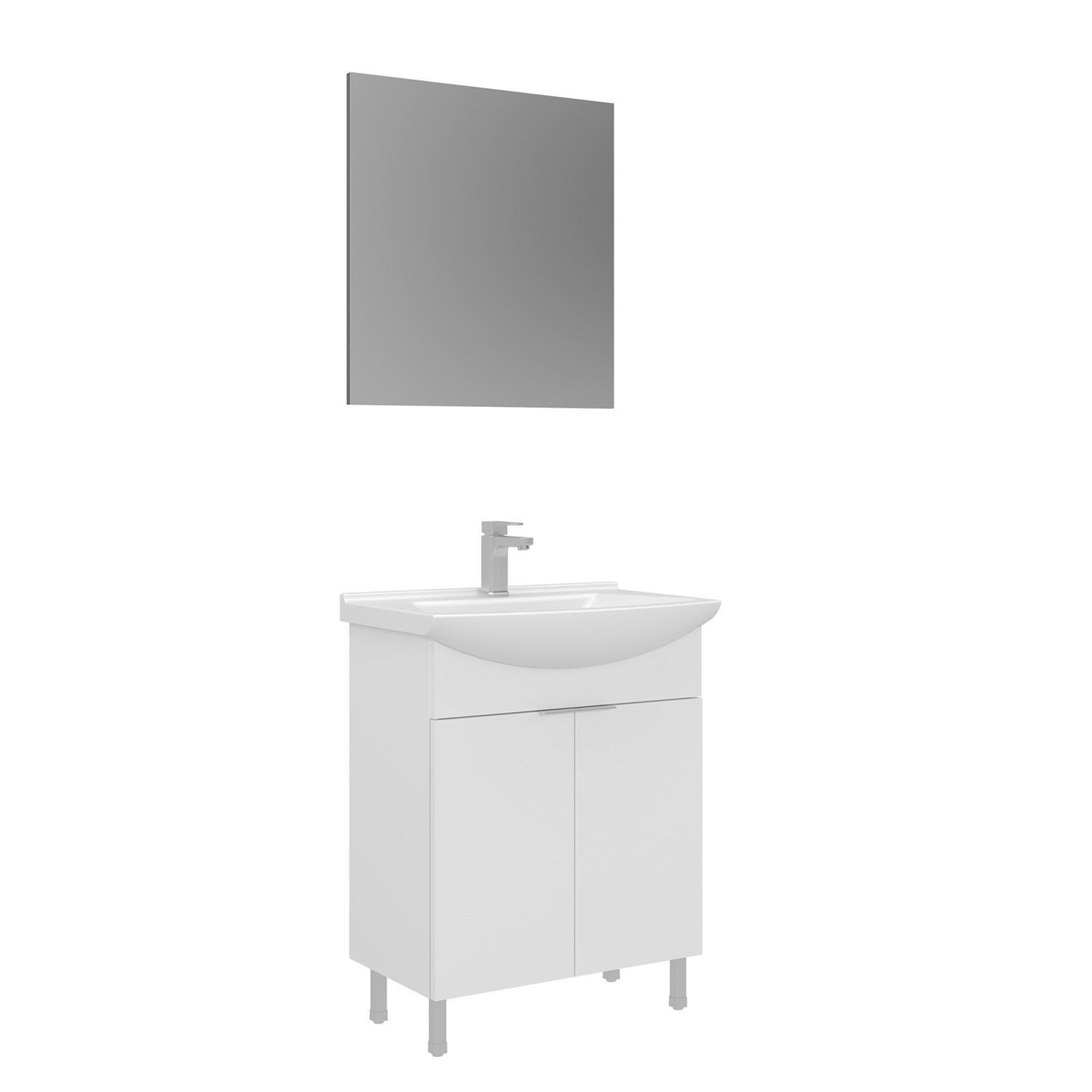 Meuble Avec Simple Vasque Et Miroir "purus 65" - 65 X 50 X 83 Cm - White