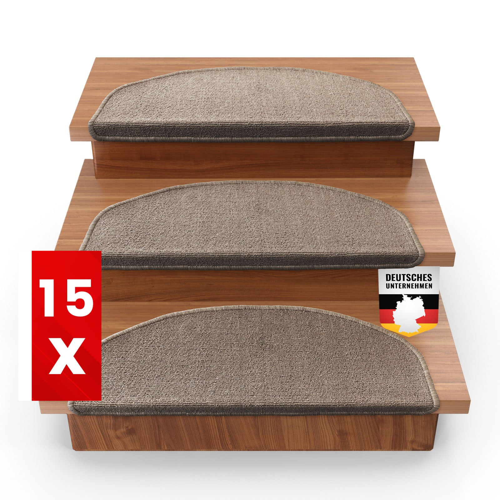 X 15 Tapis D'escalier London, Beige, 23,5 X 65 Cm, Demi-cercle