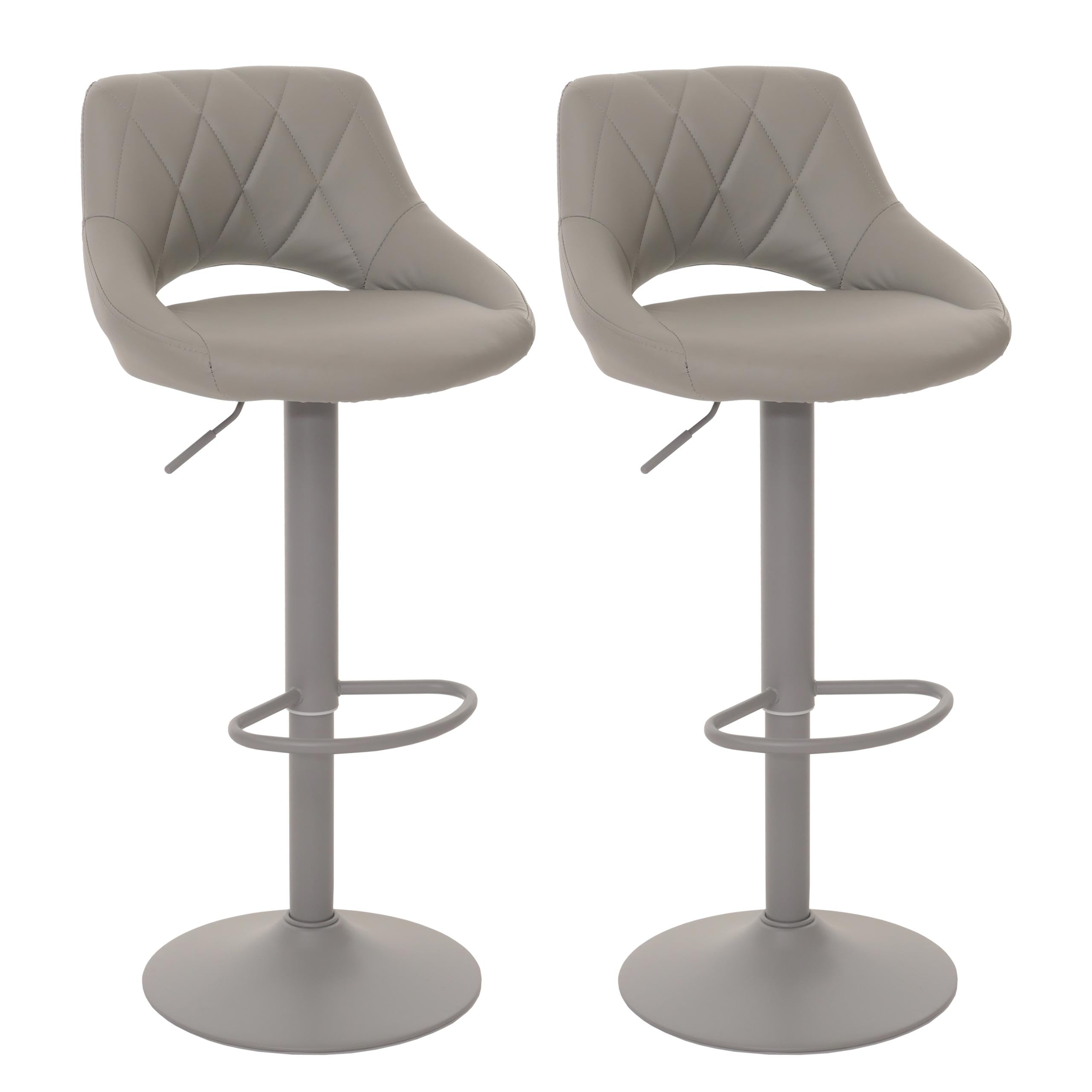 Lot De 2 Tabourets De Bar Réglables Pivotants Avec Repose Pieds Similicuir Métal Gris 04_0007473