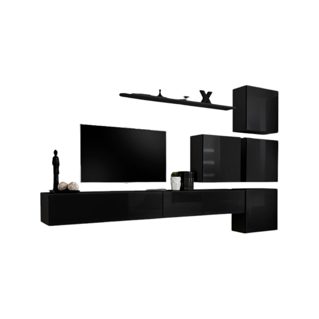 Meublorama - Ensemble Meuble Salon Mural Switch Ix Design, Coloris Noir Brillant.