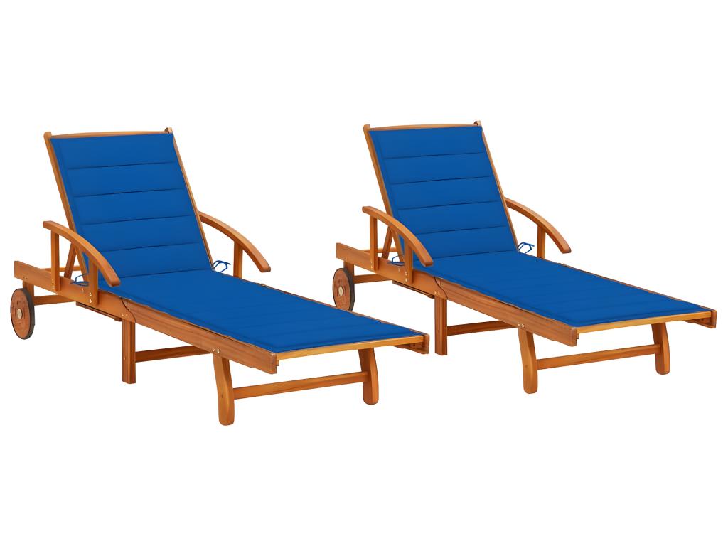 Lot De 2 Transats Chaise Longue Bain De Soleil Lit De Jardin Terrasse Meuble D'extérieur Avec Coussins Bois D'acacia Sol