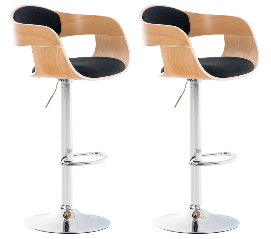 Lot De 2 Tabourets De Bar Design Scandinave En Tissu Noir Et Structure En 10_0004253