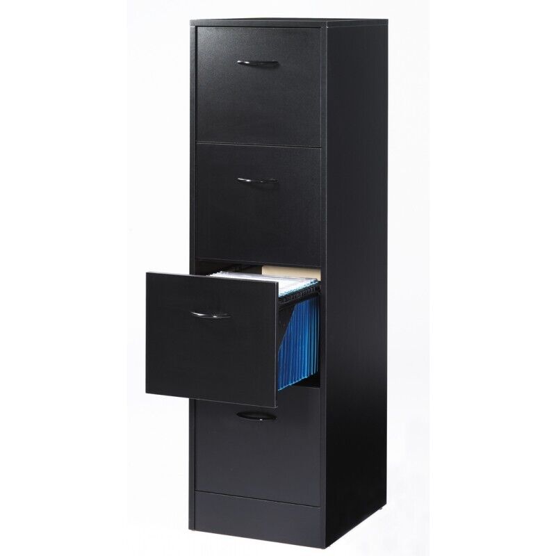 Classeur Beaux Meubles Pas Chers 4 Tiroirs 100 Dossiers Suspendus 41,4 X 140 X 44 Cm Noir Mélaminé