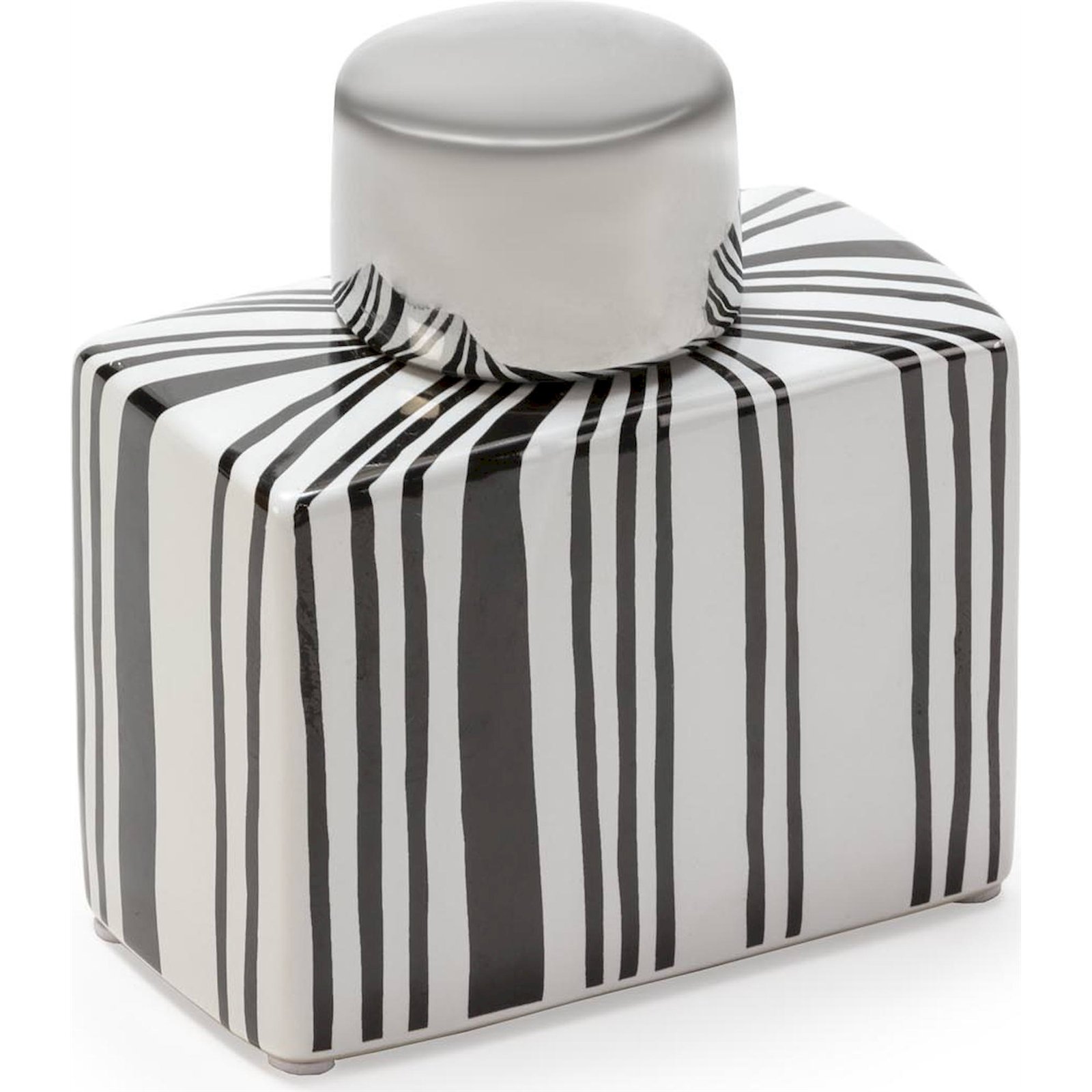 Vase Décoratif Céramique Blanc Noir Argent Style Moderne - Blanc Rayé Noir Et Argent