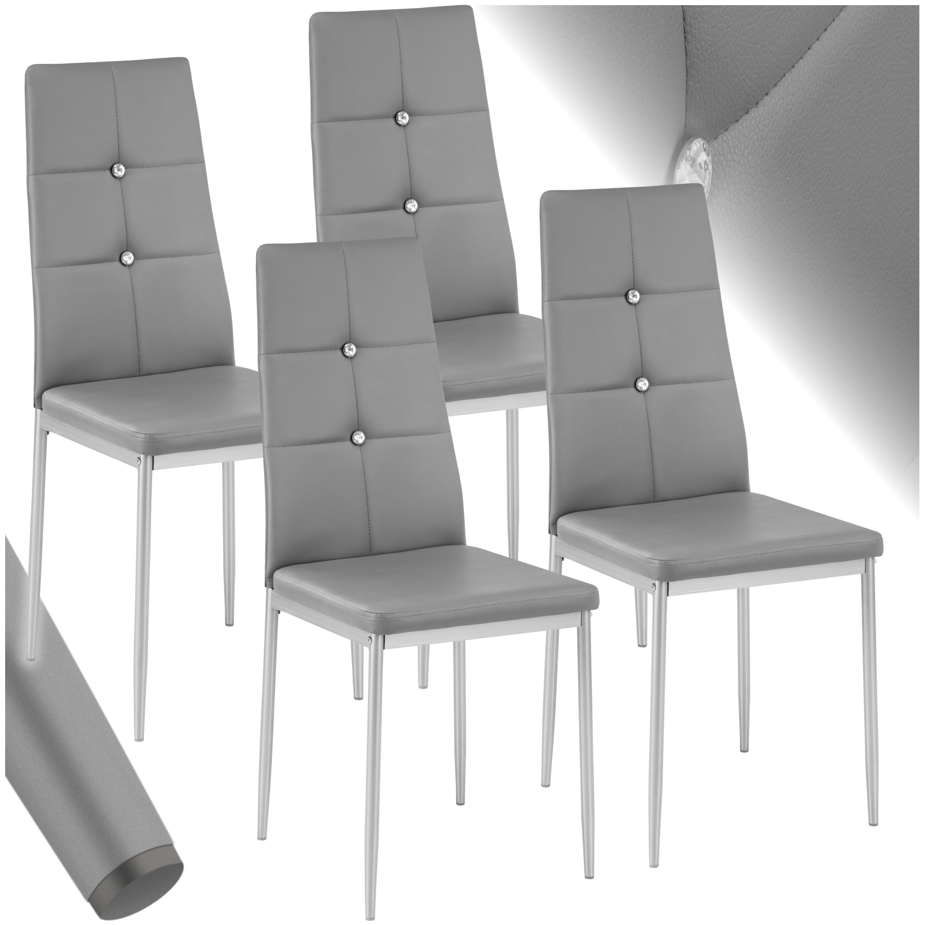 Lot De 4 Chaises, Cuir Synthétique,, Confortables, Élégantes, Gris