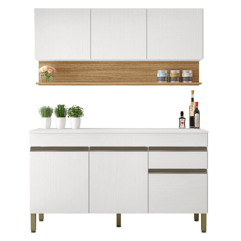 Cuisine Équipée Beaux Meubles Pas Chers 6 Portes 1 Tiroir 7 Niches 120 X 200 Cm Chêne Blanc