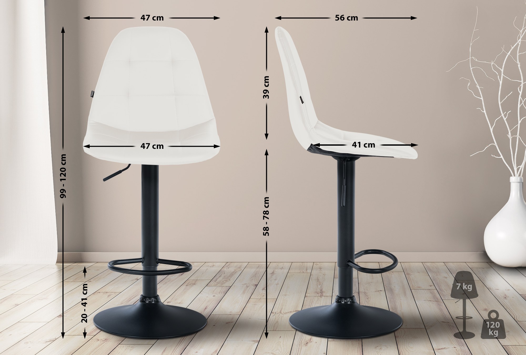 Tabouret De Bar Elmore Simili Cuir B Blanc