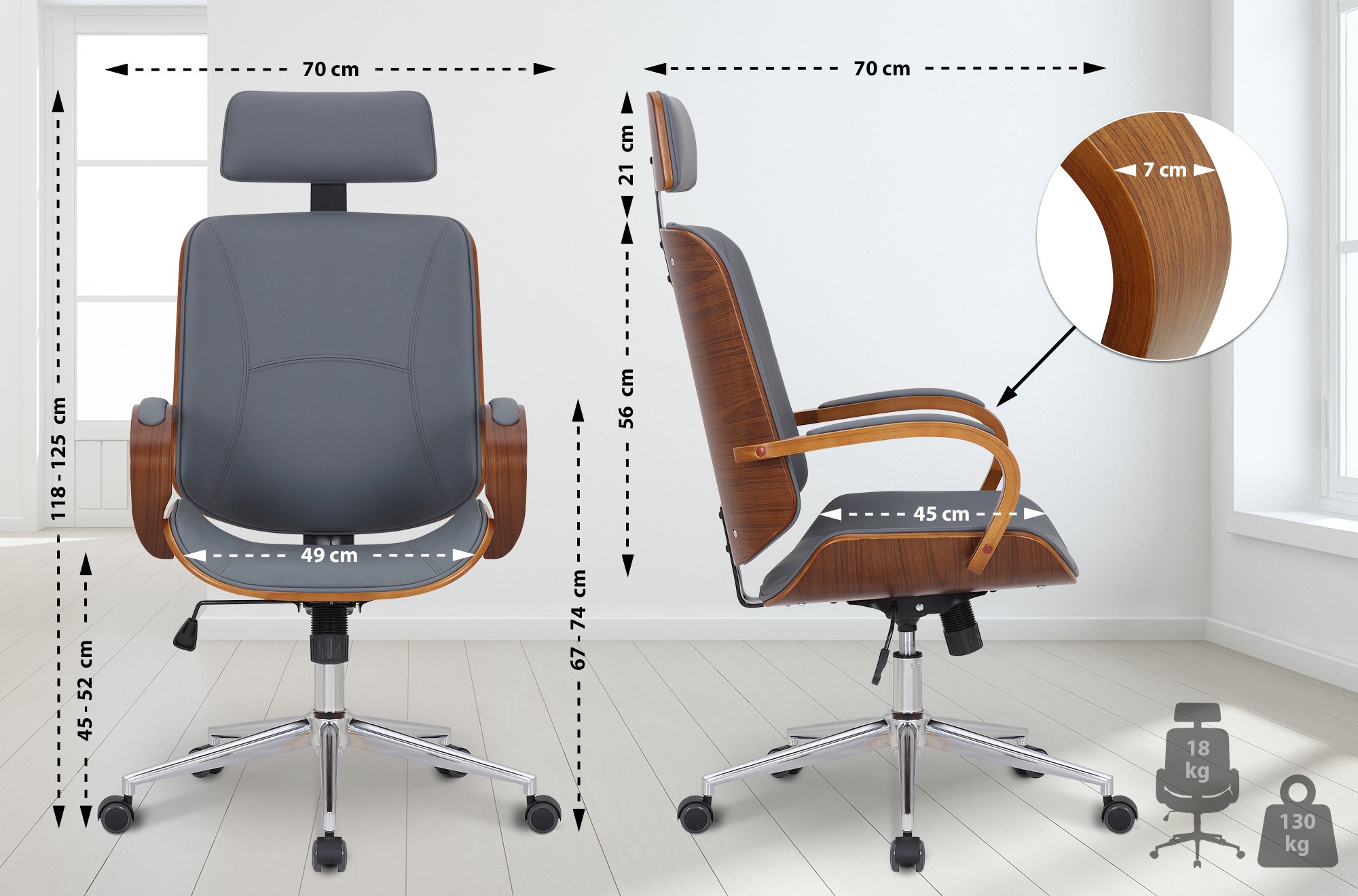Chaise De Bureau Dayton Noyer/gris