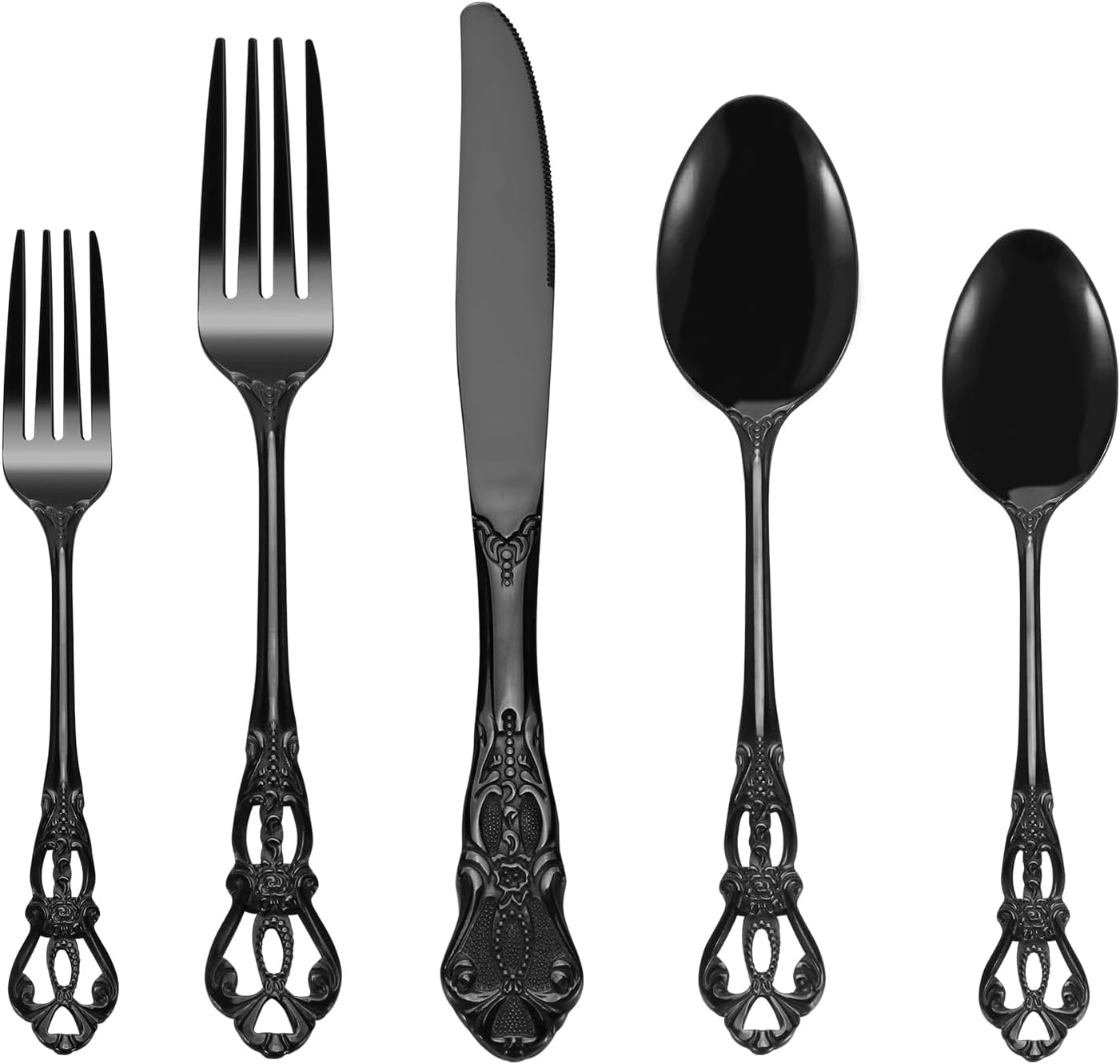 Set De Couverts Rétro Pour 4 Personnes En Acier Inoxydable 20 Pièces Noir