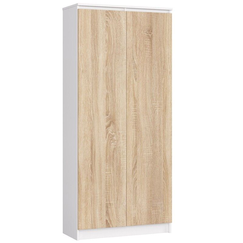Bibliothèque De Bureau, Armoire Akord R80 Blanche 80 Cm 2 Portes Façade Chêne Sonoma 8 Étagères 80x35x180 Cm