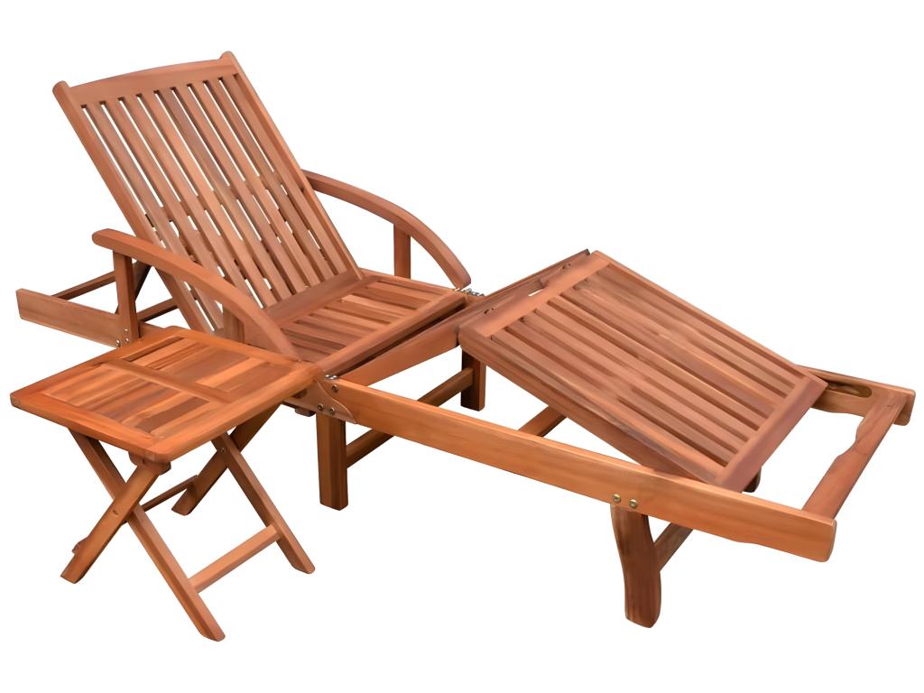 Transat Chaise Longue Bain De Soleil Lit De Jardin Terrasse Meuble D'extérieur Avec Table Bois D'acacia Solide 02_001260