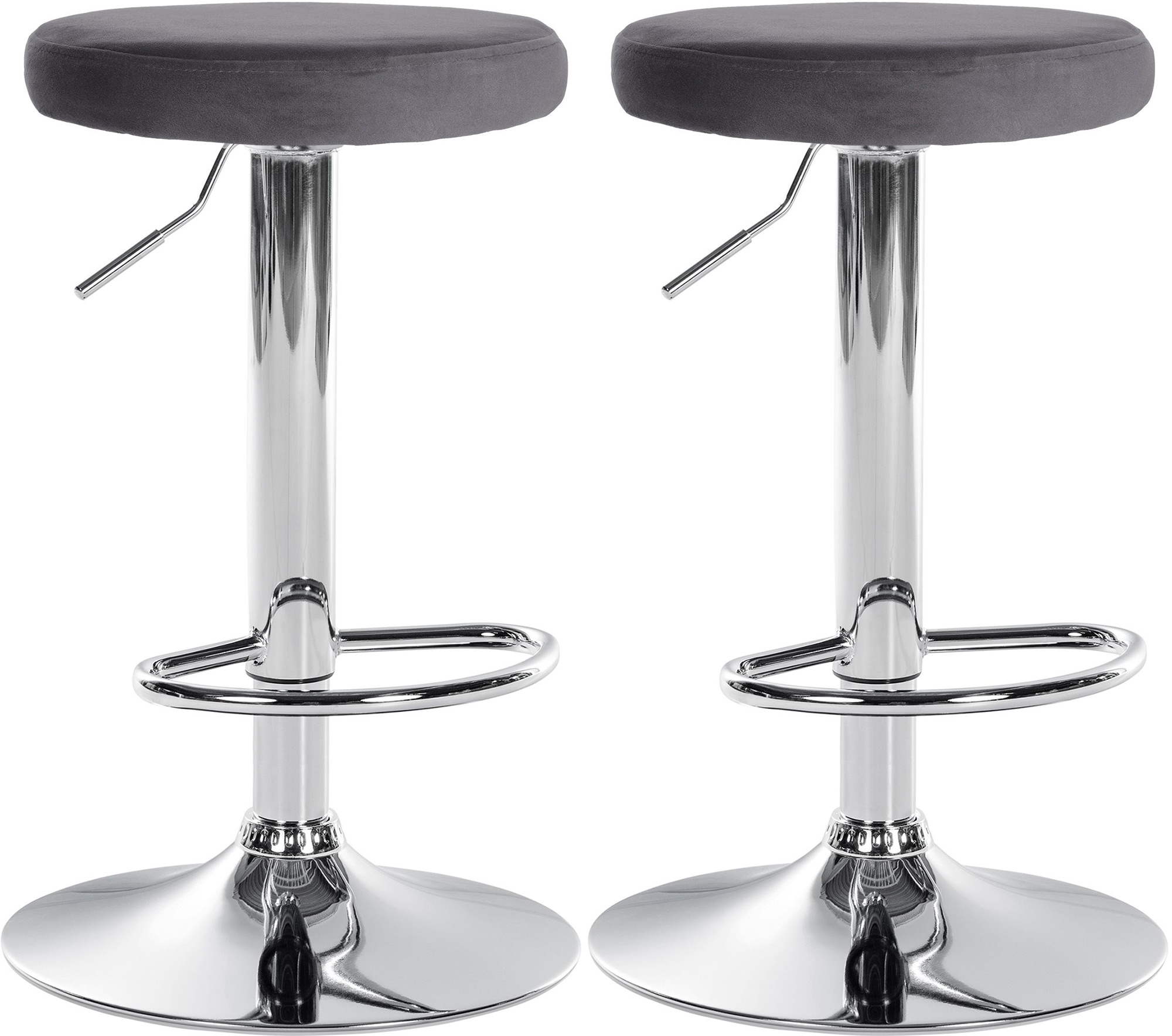 Lot De 2 Tabourets De Bar Ponte Velours Chrome Gris Foncé