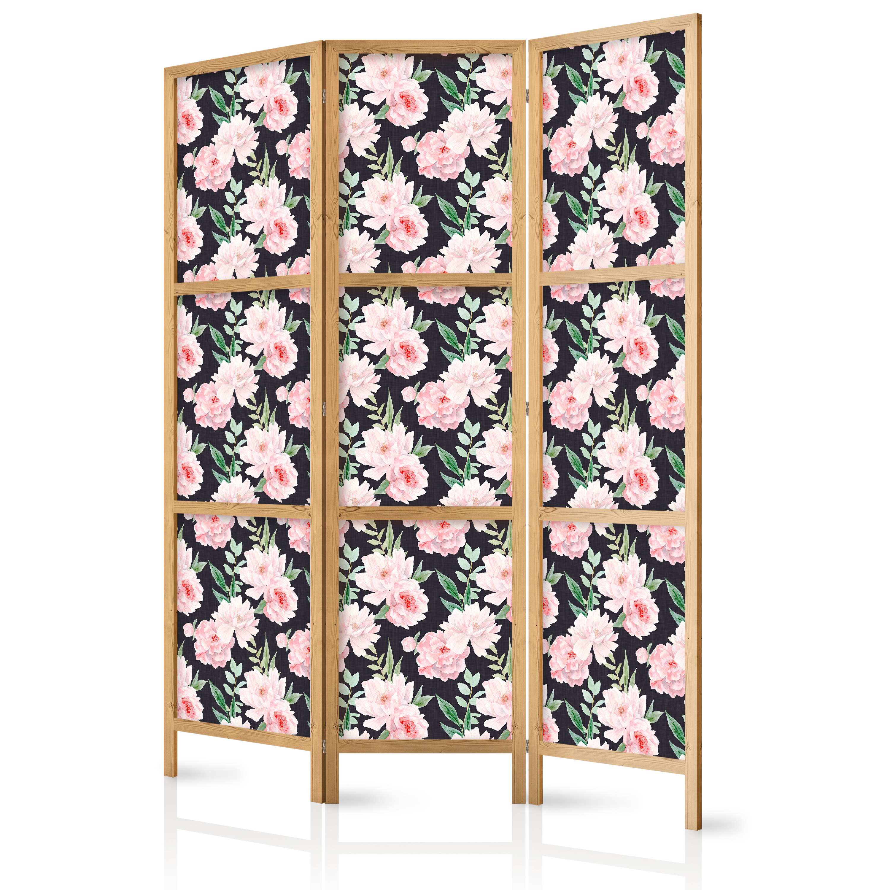 Paravent Japonais -fleurs Roses Et Feuilles Vertesgraphite 135x172