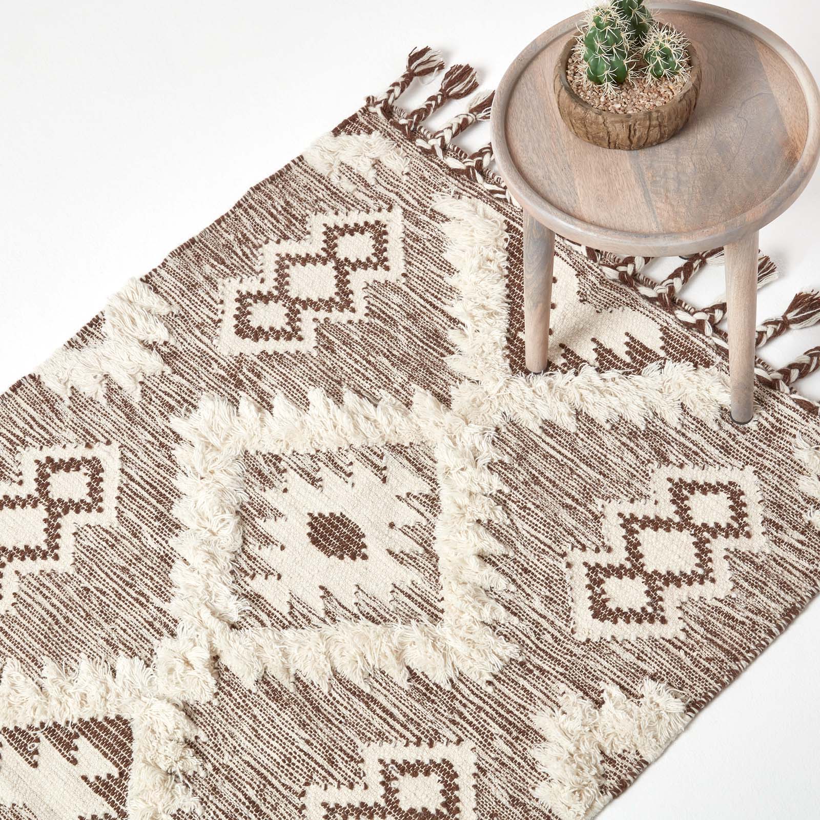 Tapis Kilim En Laine À Franges Et Motif Géométrique Marron Lhasa 90x150cm - Homescapes