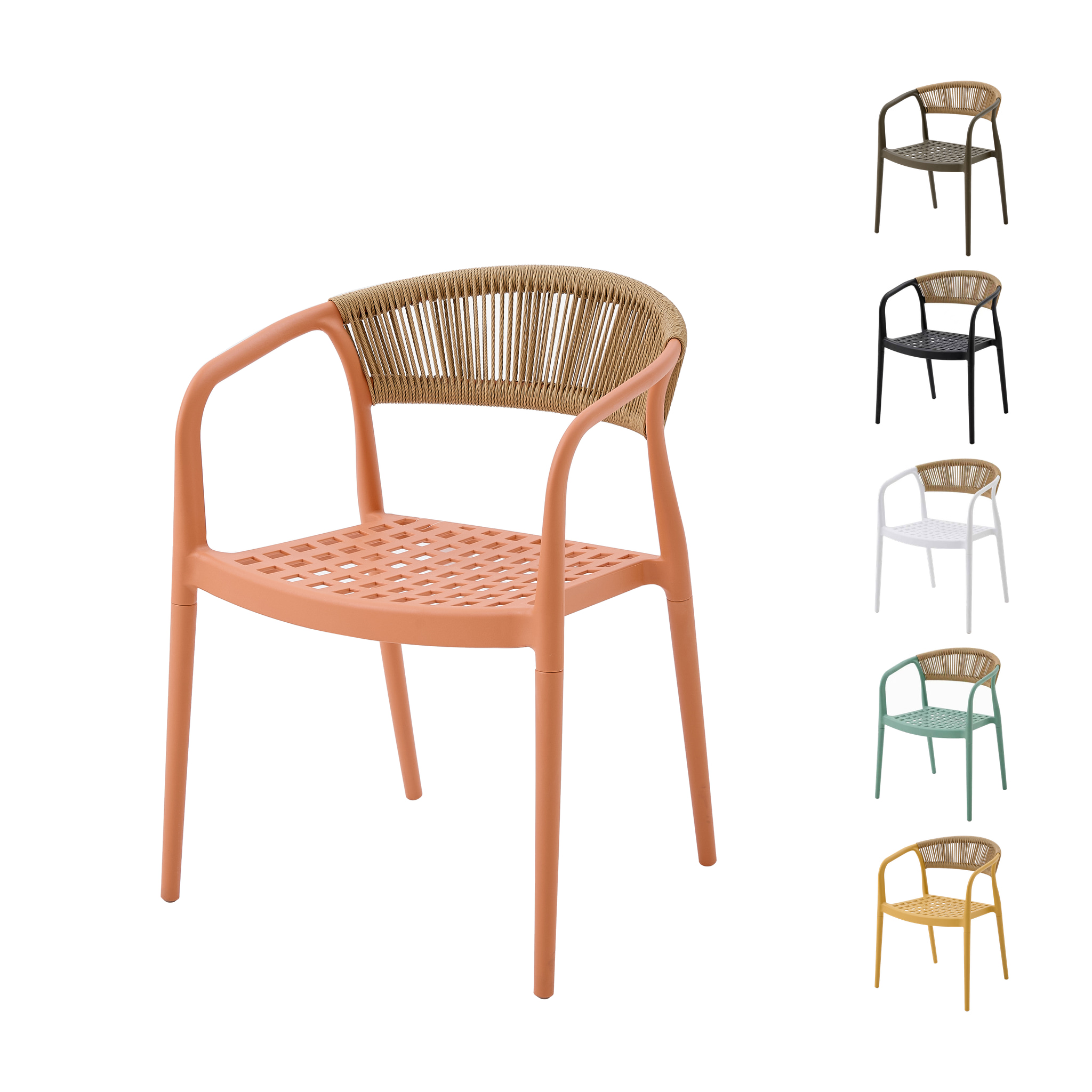 Chaise De Jardin Solaro Pp Résistant Aux Uv & Dossier En Corde Tressée Main Orange 1 Chaise
