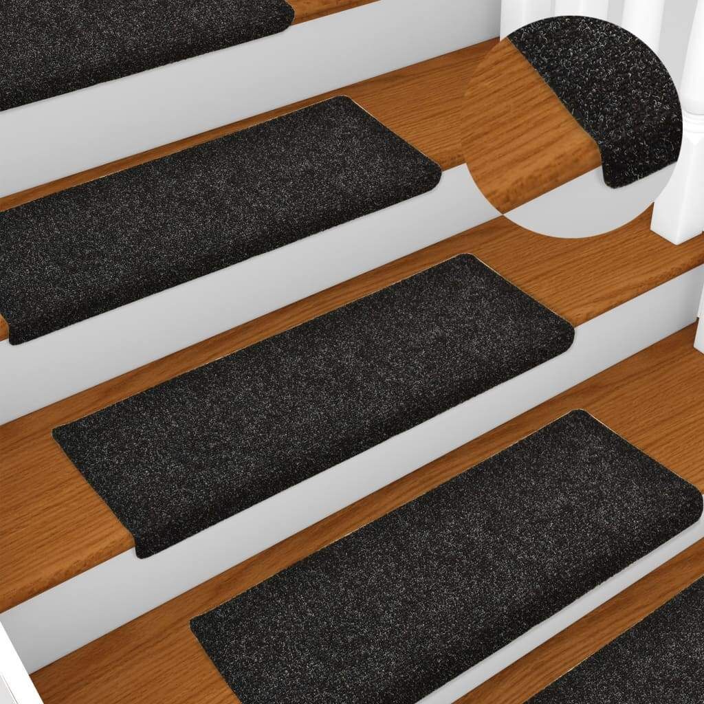 Tapis D'escalier 15 Pièces Tissu Aiguilleté 65x25 Cm Noir Dec023806