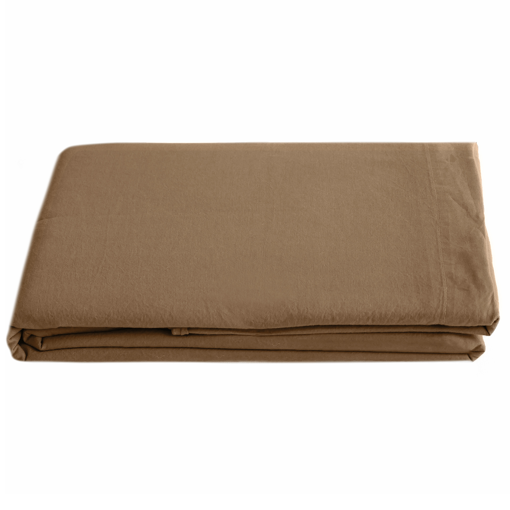 Drap Plat Palace Pur Coton Lavé 240x290 Cm Uni Marron Cognac