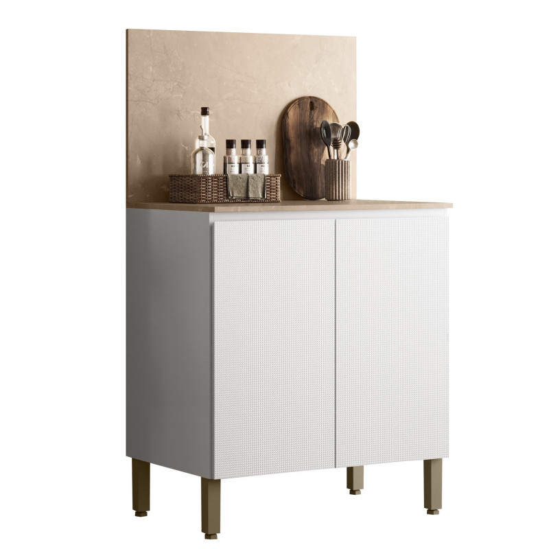 Meuble De Cuisine Bas Beaux Meubles Pas Chers 2 Portes 2 Niches Blanc Beige Marbré