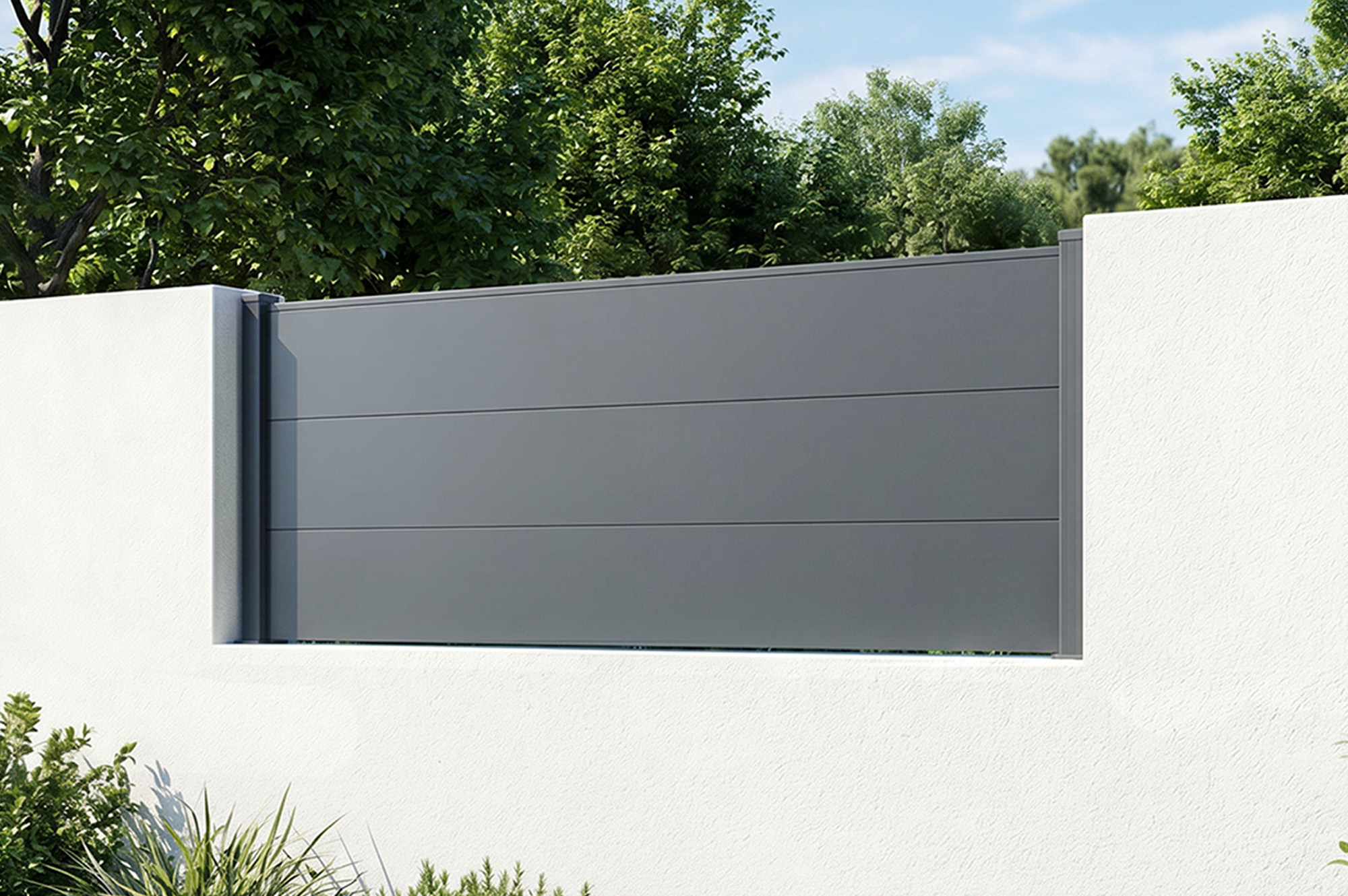 Clôture Aluminium Lames Larges 2m H.90 Gris Anthracite - Alpis