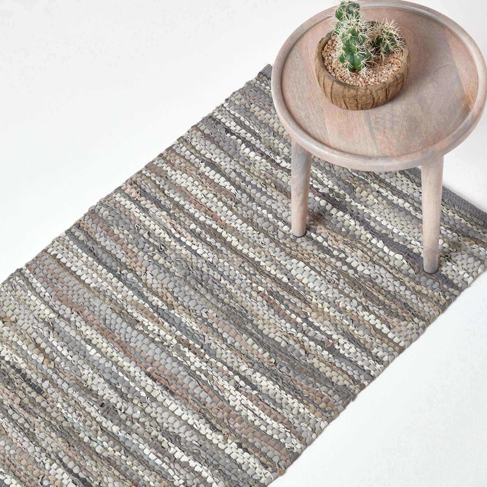 Tapis Cuir Denver Tissé Gris 66x200cm - Homescapes