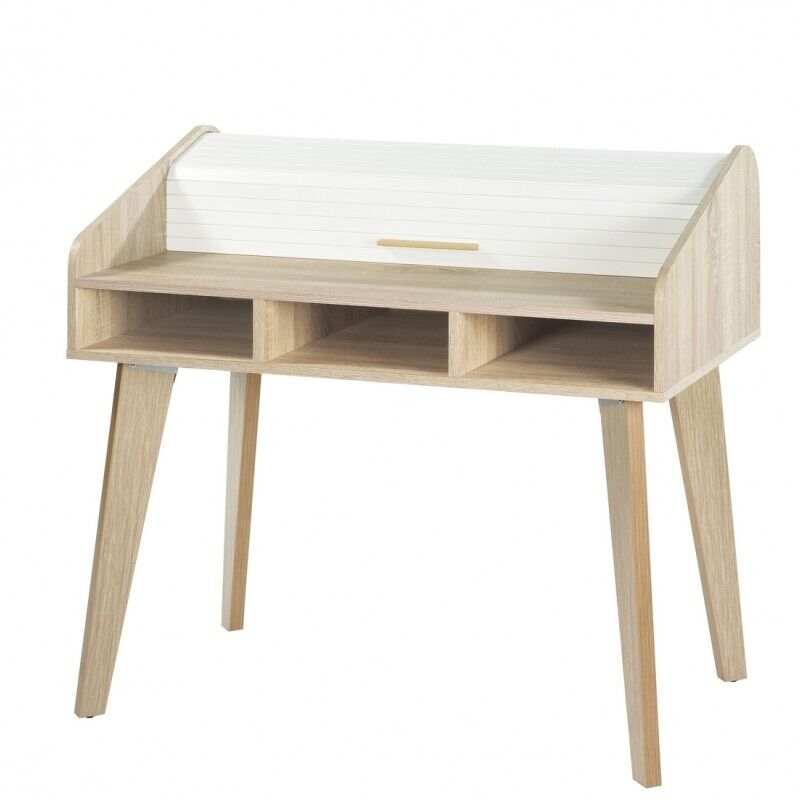 Bureau Beaux Meubles Pas Chers Twist Dos Dâne Vintage Rideau Blanc 104x60x95 Cm Marron Panneaux Particules