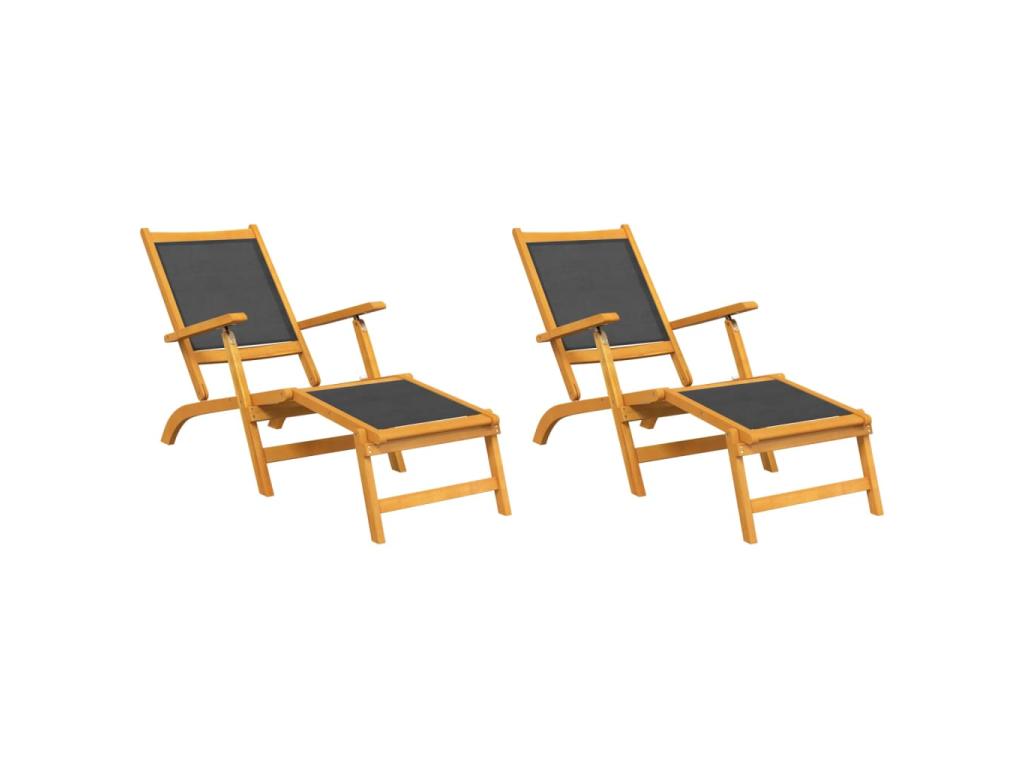 Chaises Longues Transat D'extérieur 2 Piècs Acacia Massif Et Textilène 02_0011916