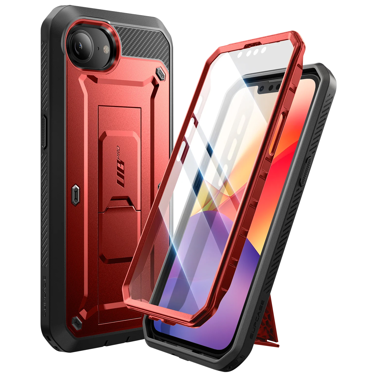 Coque Intégrale Pour Iphone 16e Antichoc Béquille Support Rouge Supcase