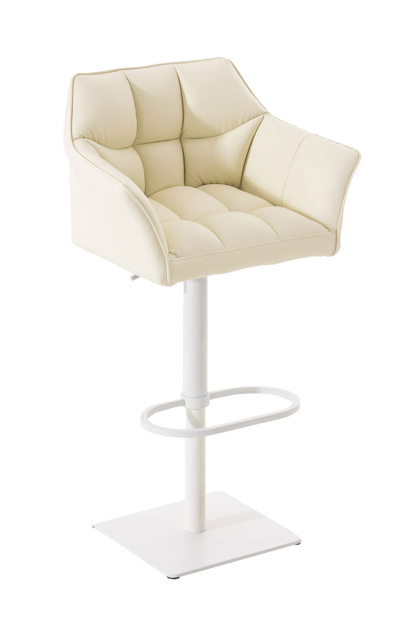 Tabouret De Bar Chaise Haute De Comptoir Couture Carrées Assise En Pvc Crème Cadre 10_0004737