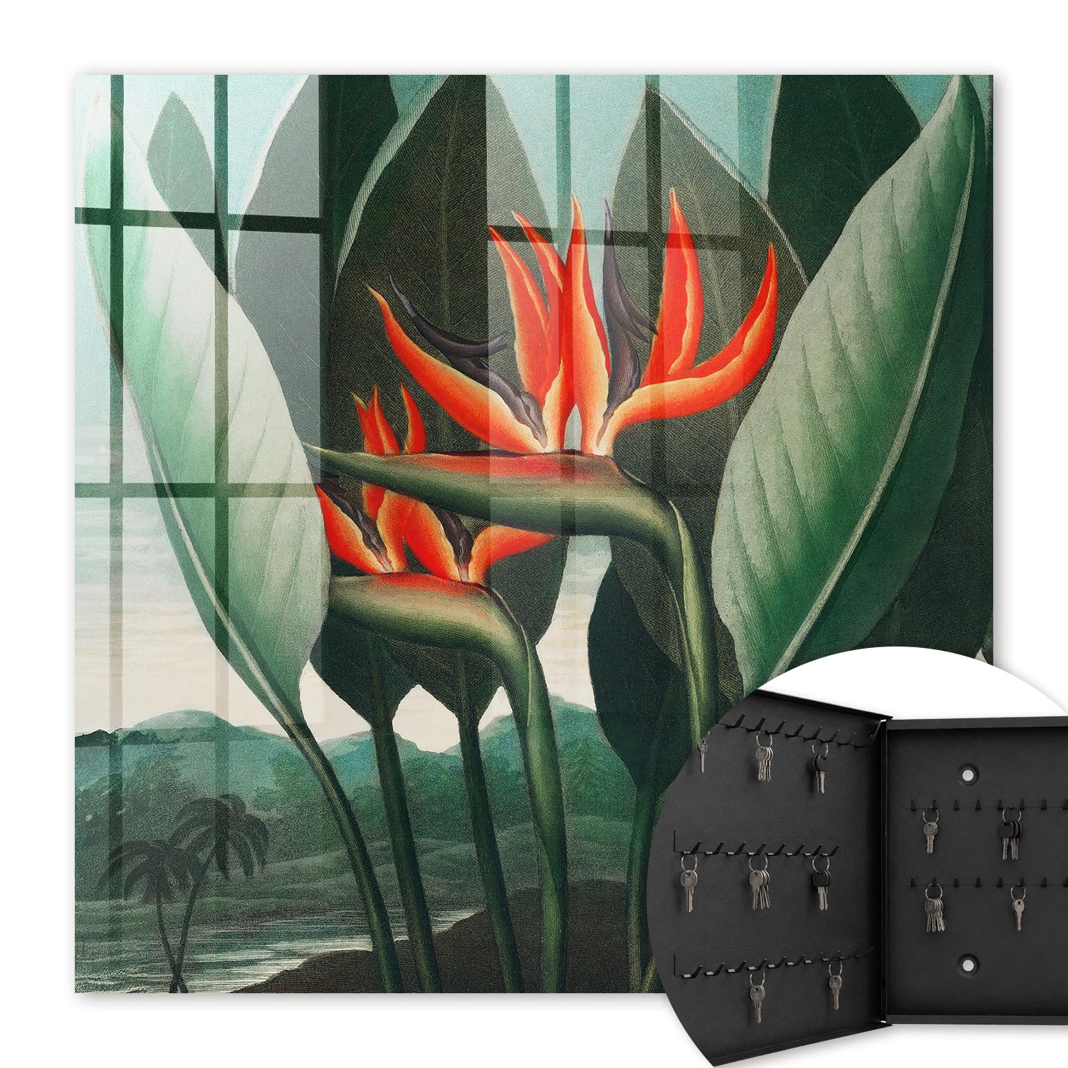 Armoire À Clés - (30 Cm X 30 Cm) - Boîte À Clés Murale - Coffret De Rangement Pour Clés - Couleur Noire - Ouverture Vers La Gauche - Pour Maison Et Bureau - L'Exotisme De La Nature