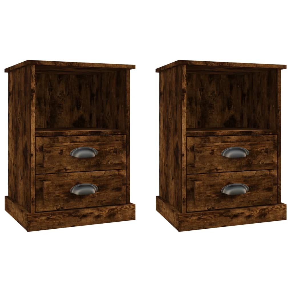 Lot De 2 Tables De Chevet Avec Deux Tiroirs Et Compartiment Ouvert 43 X Dec035140