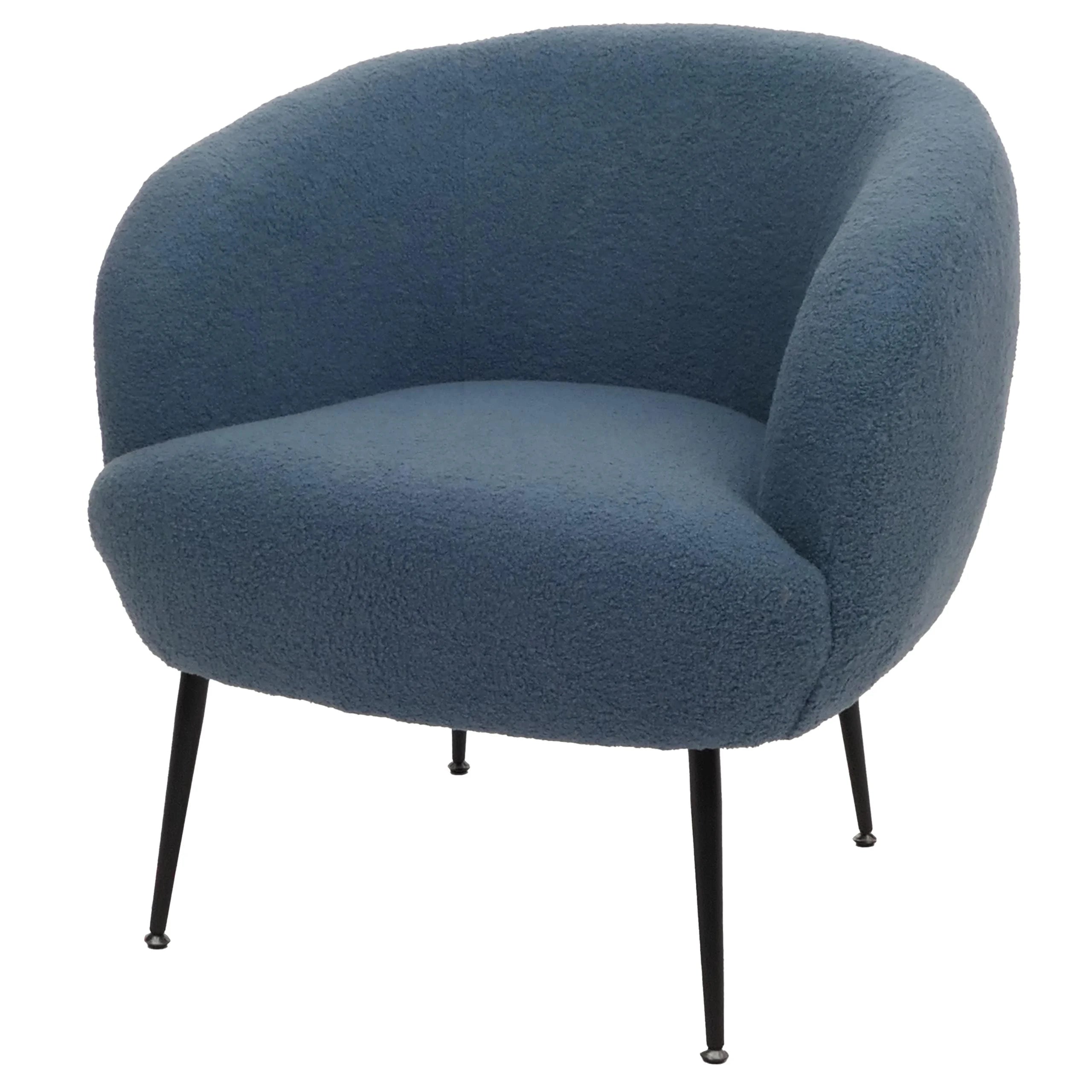 Fauteuil Lounge Dossier Enveloppant Et Design Arrondi En Tissu Bouclé Bleu Avec Pieds Métal 04_0009483