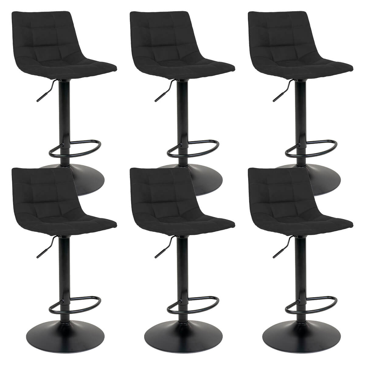 Magnus - Lot De 6 Tabourets Acier Et Tissu Noir