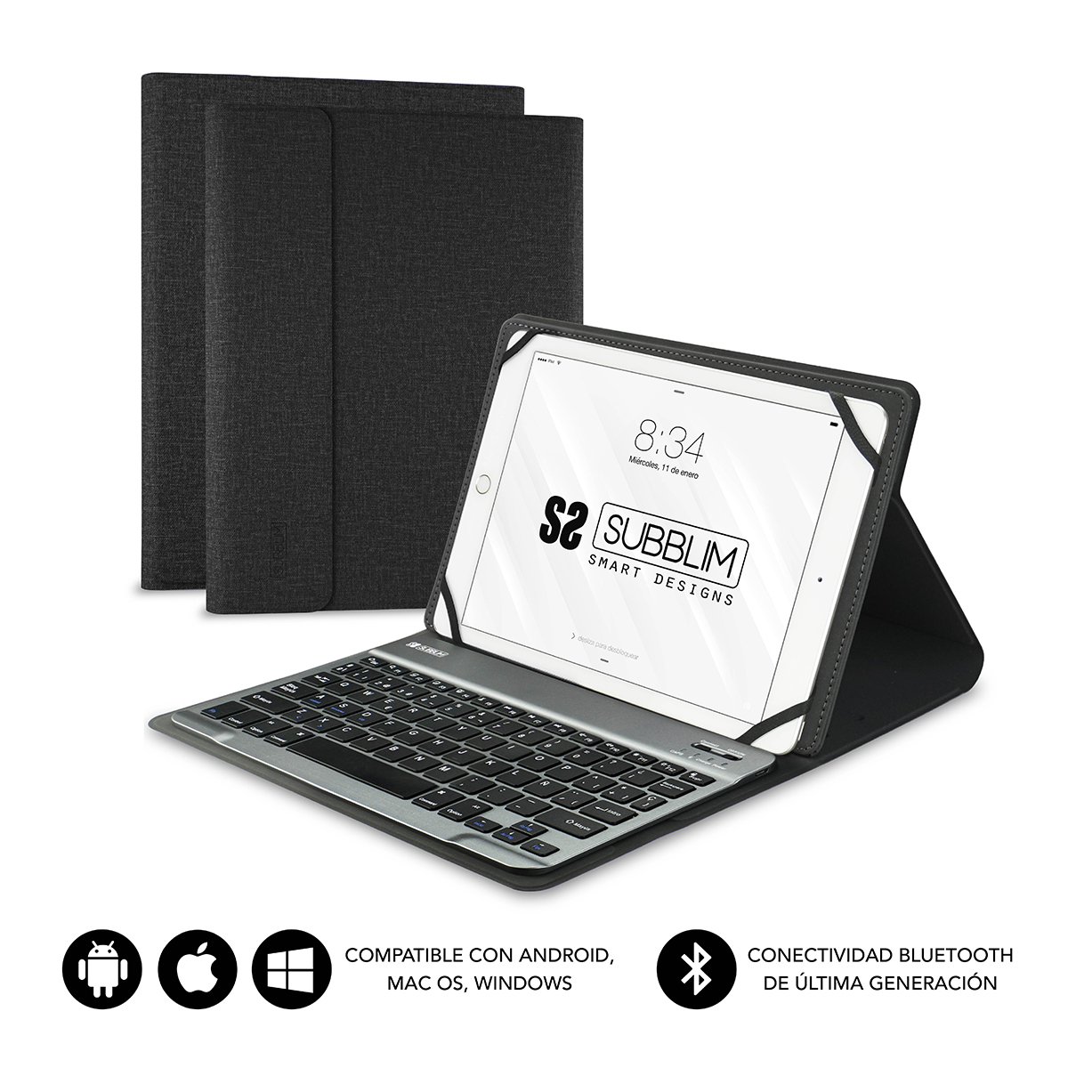 Subblim Sub-kt2-bt0001 Clavier Pour Tablette Qwerty Espagnole Bluetooth Noir