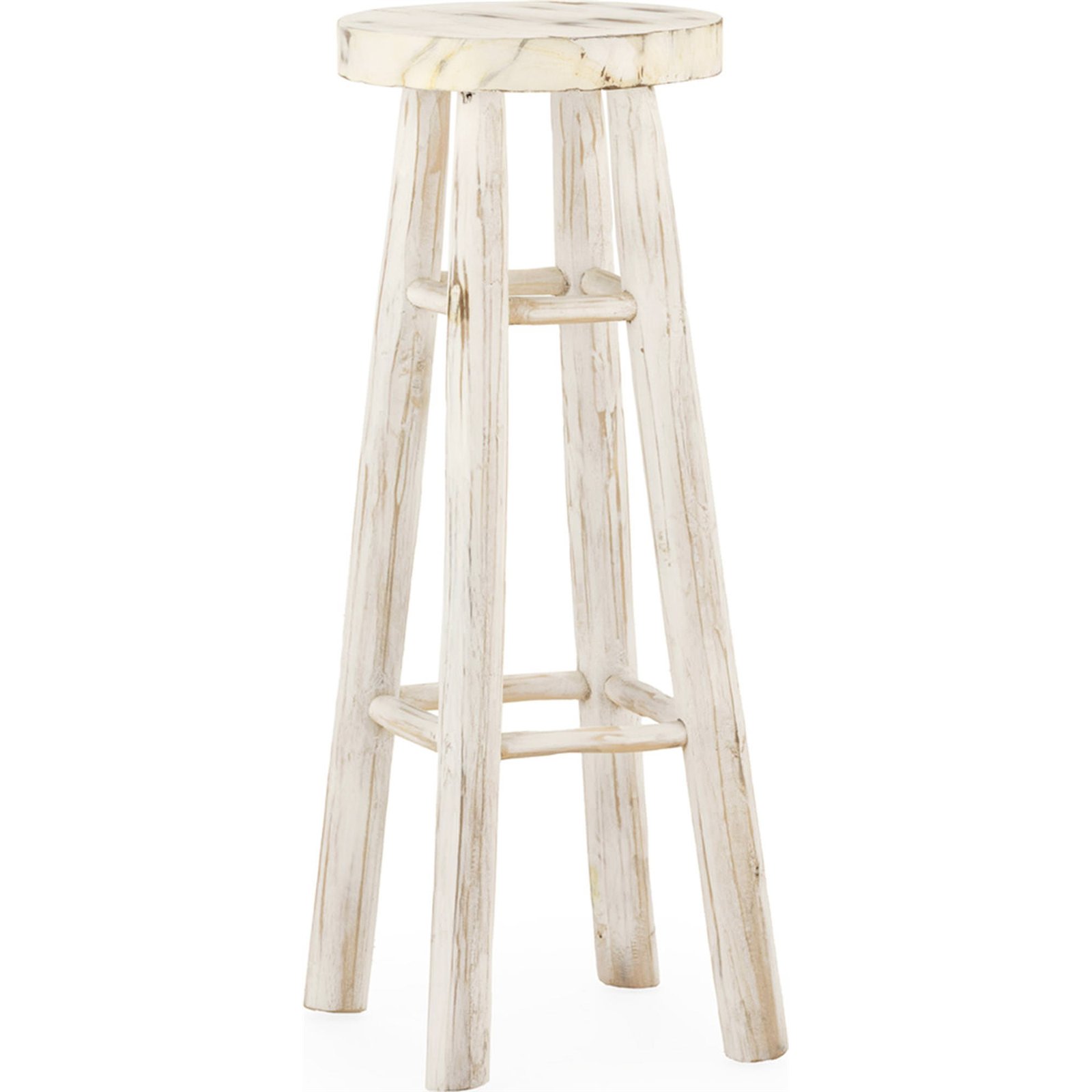 Tabouret Haut En Teck Blanc Lavé - Blanc Lavé