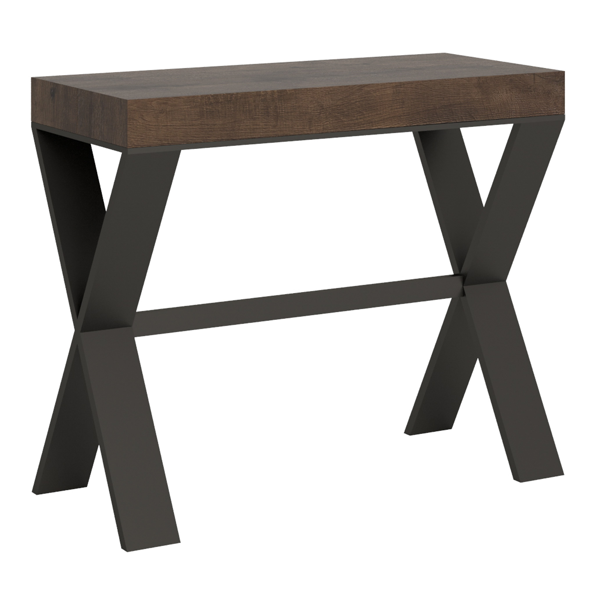 Console Extensible 90x40/196 Cm Xenia Small Noyer Pieds Anthracite