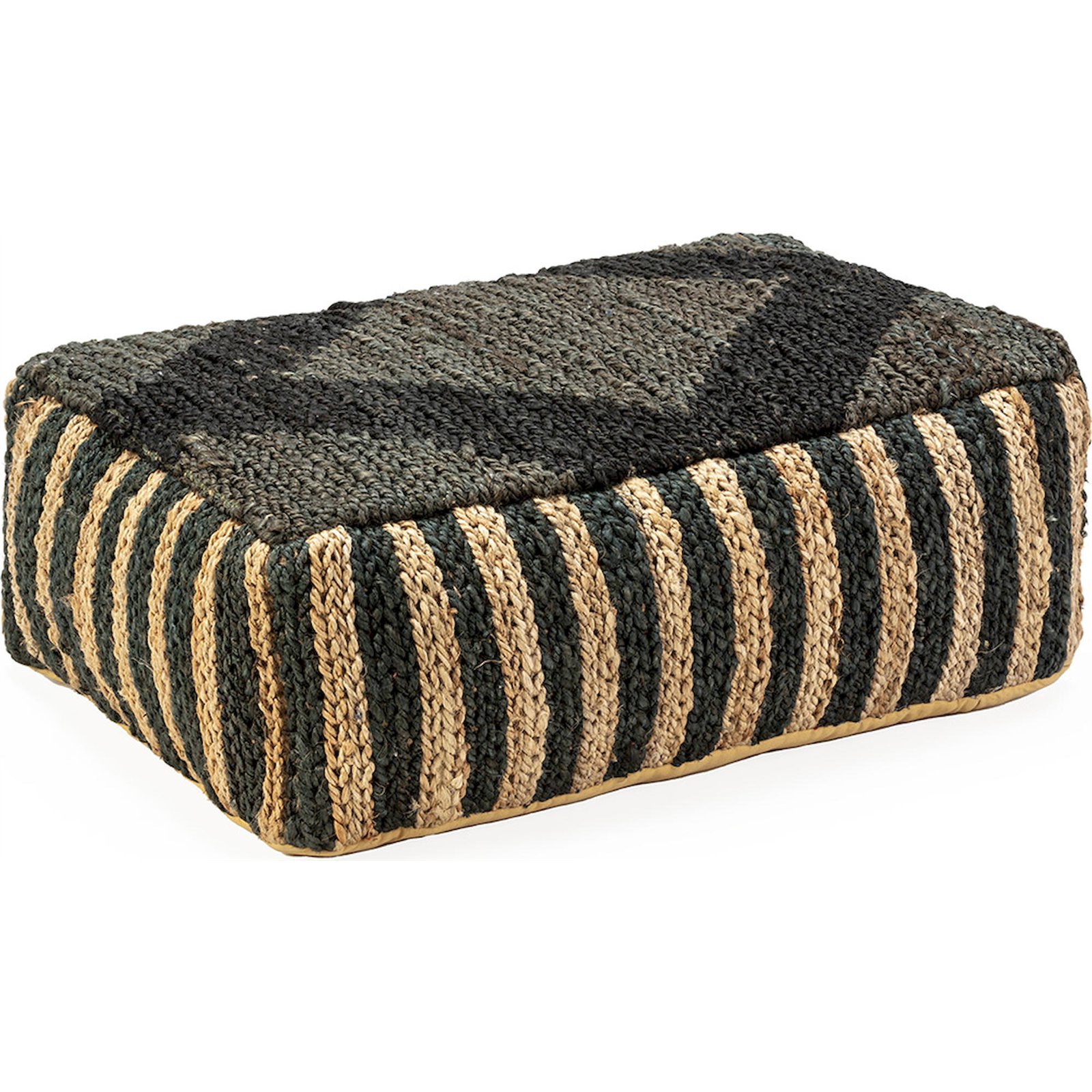 Pouf Rectangulaire Tissé Noir Naturel Style Ethnique Élégant - Noir Tissé Et Beige Naturel