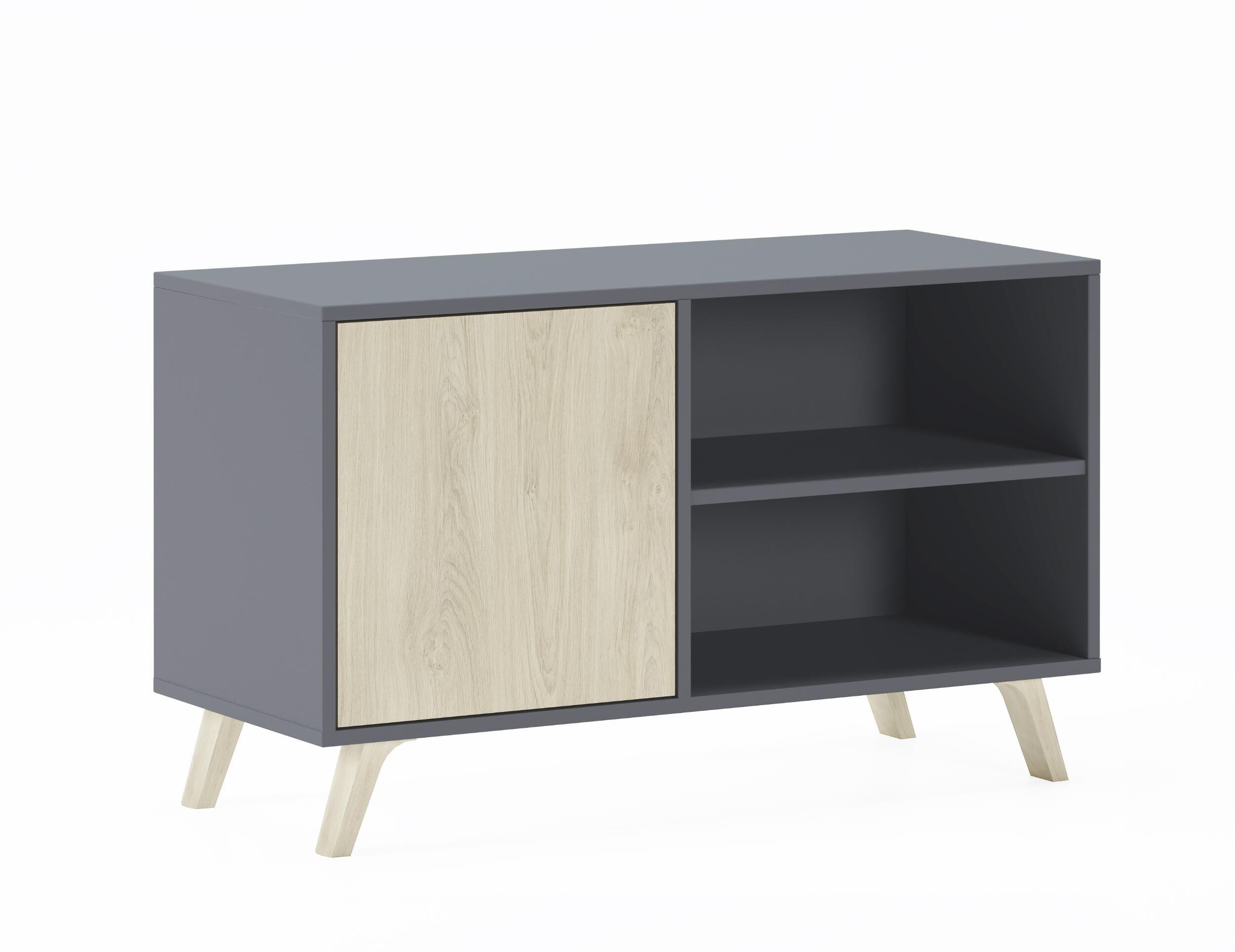 Meuble Tv, 95x40x57cm, Avec Porte À Gauche, Modèle Wind, Couleur Gris Anthracite Et Chêne