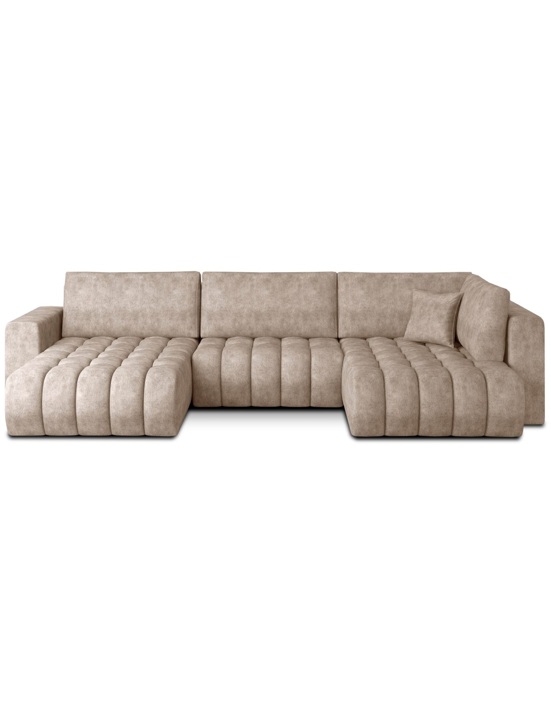 Canapé D'Angle Bonita Convertible 6 Places Beige Effet Marbré - Gauche - 350x175cm