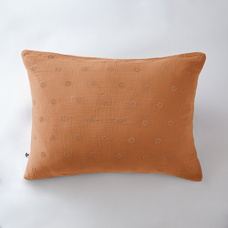 Taie D'Oreiller Brodée Déco "gaïa Boho" 60 X 60 Cm & 50 X 70 Cm "gaze De Coton" L'Effet Papillon - Gaia Boho Abricot - - Gaia Boho Abricot - Taie D'Oreiller 50 X 70 Cm