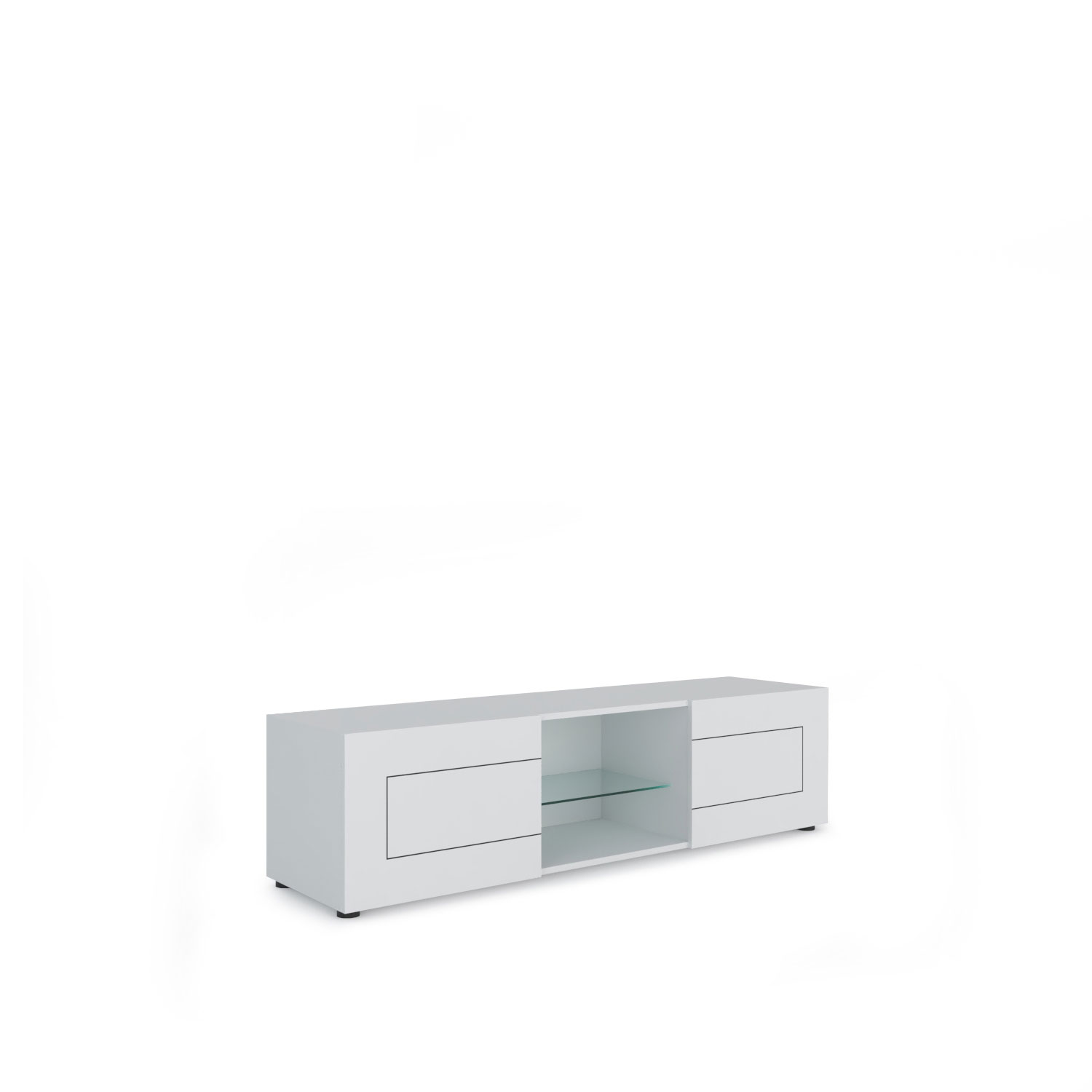 Meuble Tv Elios 2 Portes Avec Compartiment Ouvert 150 X 40 X 40 Cm, Blanc Brillant