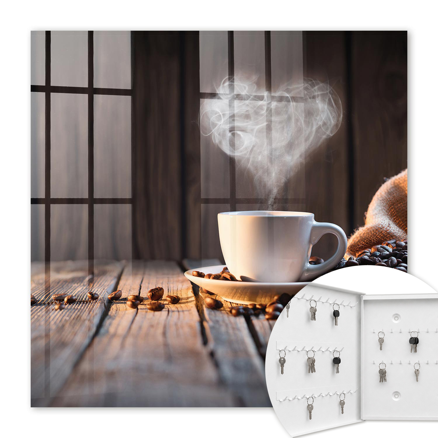 Armoire À Clés - (30 Cm X 30 Cm) - Boîte À Clés Murale - Coffret De Rangement Pour Clés - Couleur Blanche - Ouverture Vers La Gauche - Pour Maison Et Bureau - Cœur De Café