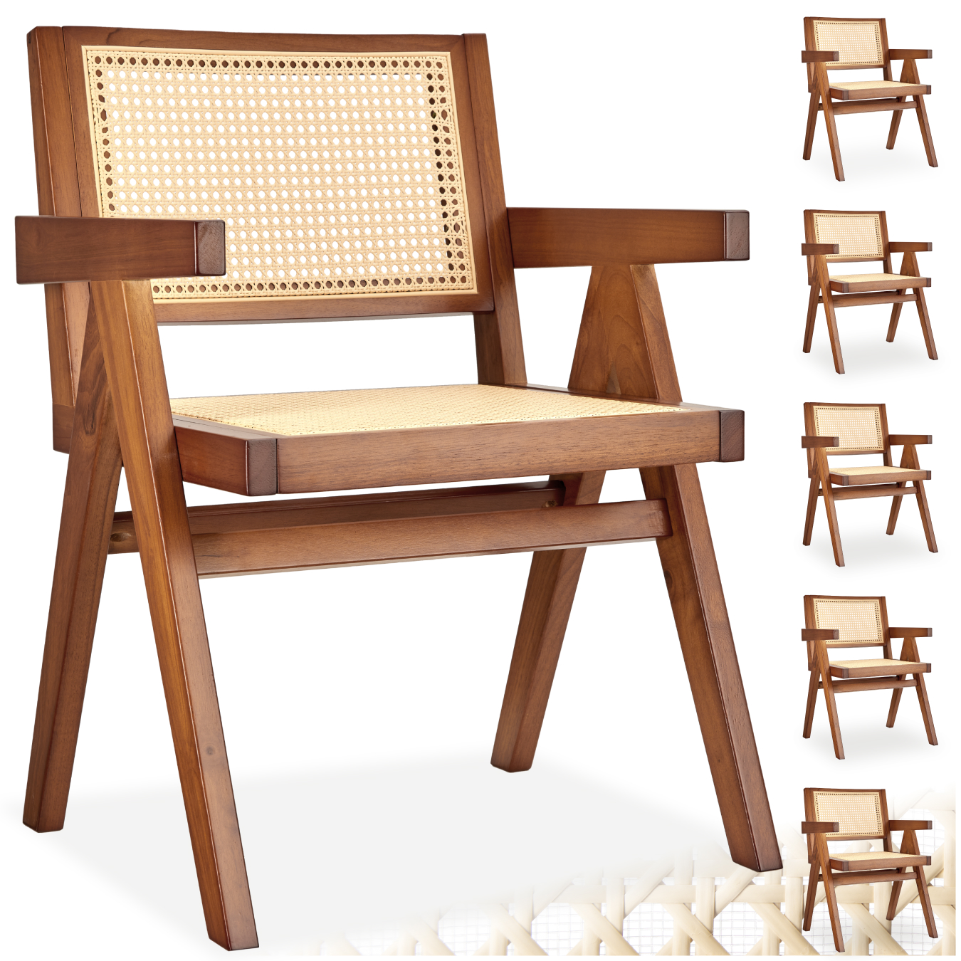 Lot 6 Chaises De Salle À Manger Cannage Viennois Boho Chêne Foncé