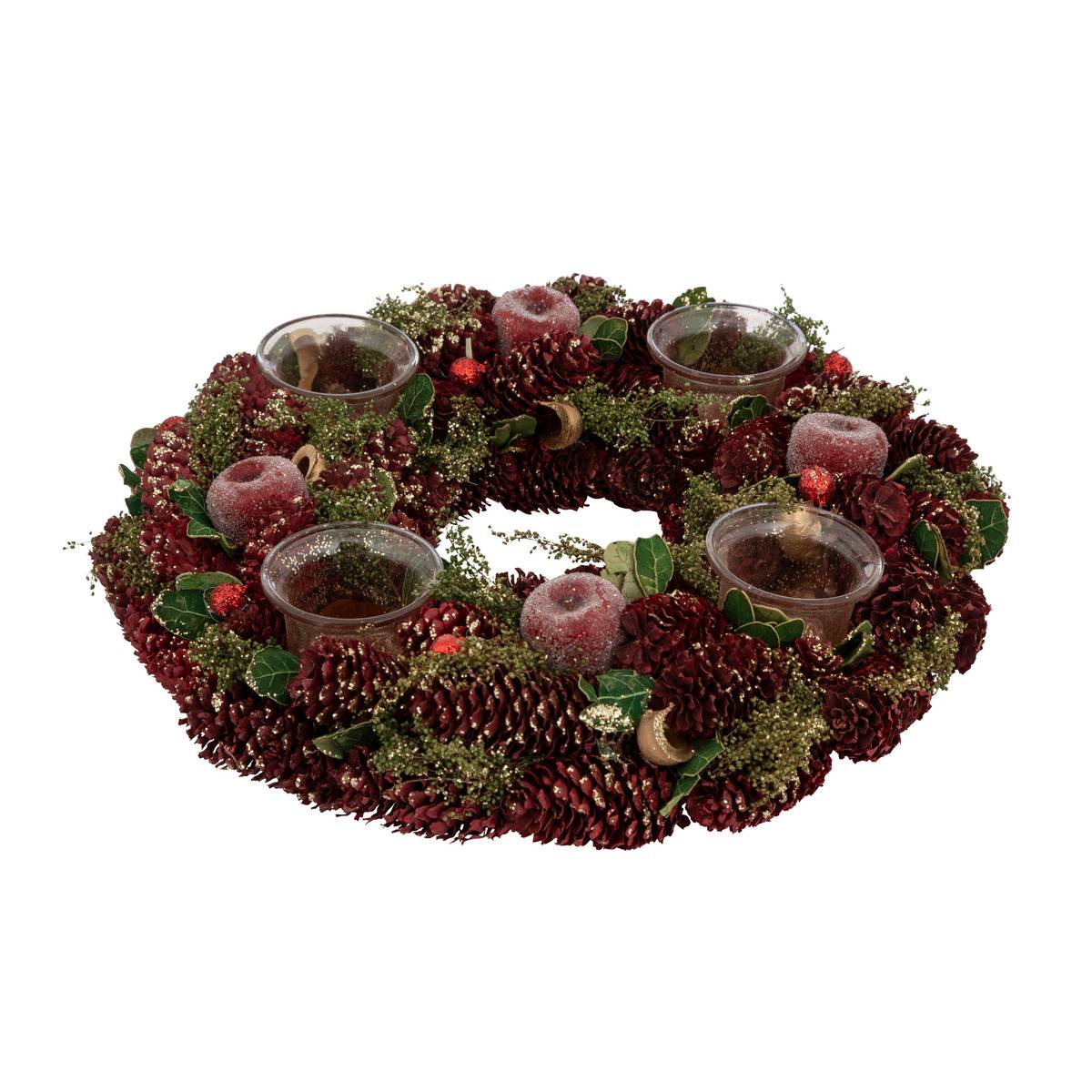 Couronne Pomme Rouge Avec 4 Photophores Verre - Feeric Lights & Christmas