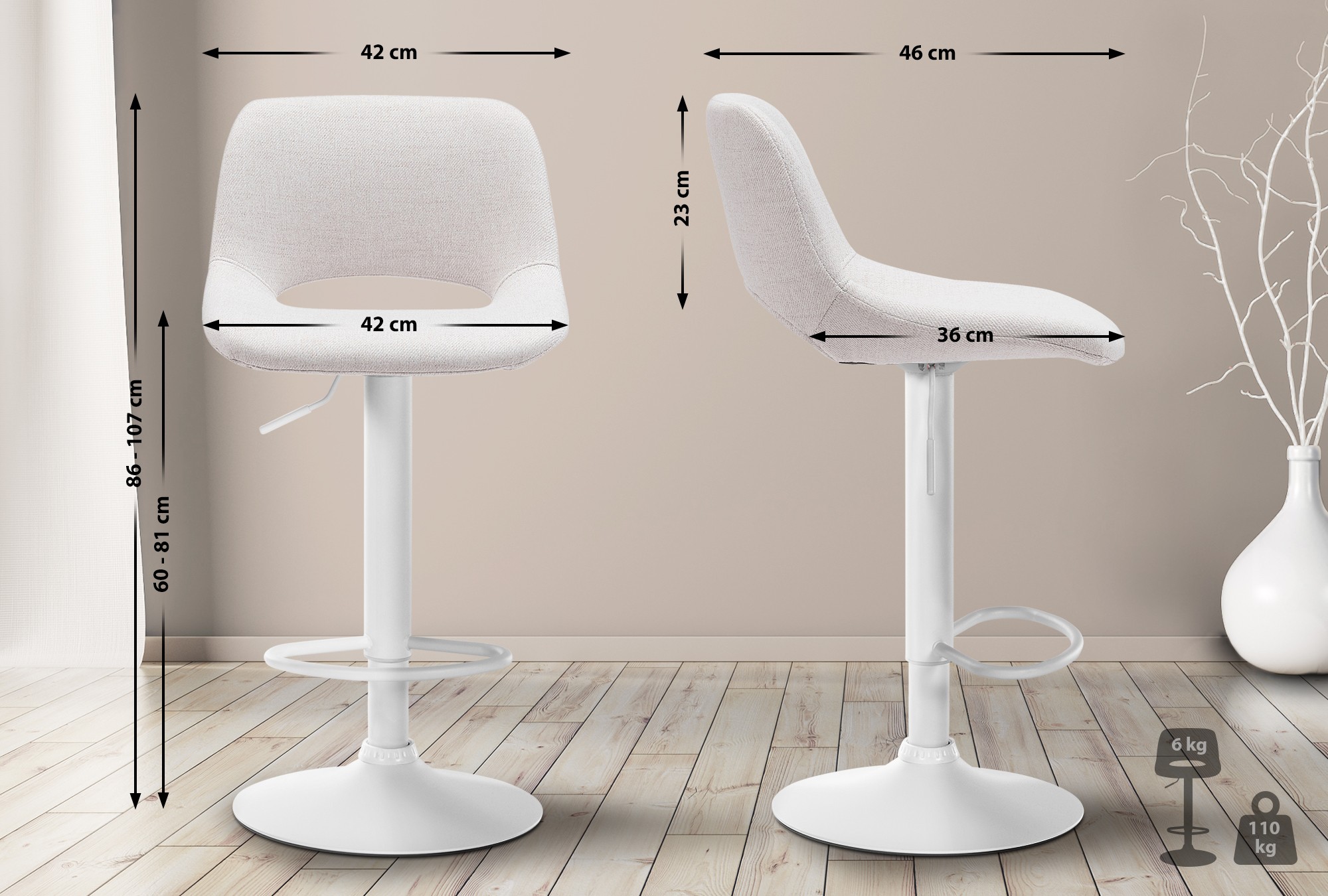 Lot De 2 Tabourets De Bar Camden Tissu Blanc Crème